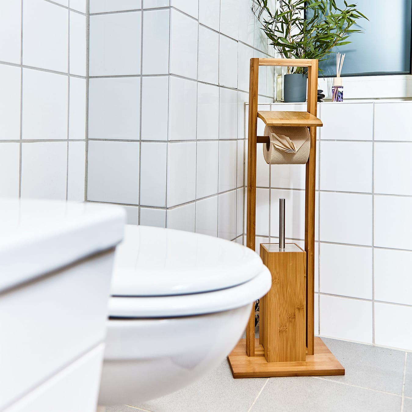 Weigering Uitstekend extreem WC-garnituur incl. toiletborstel 36x82x21cm vochtbestendig bamboe