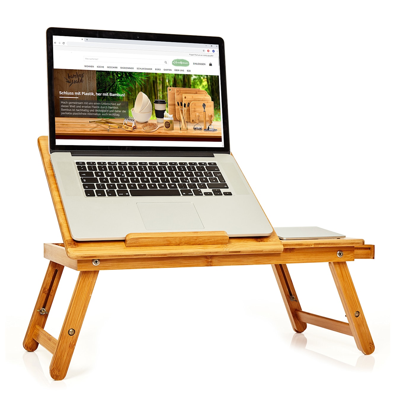 Bandeja de cama plegable mesa de ordenador portátil altura ajustable  54x21-29x35cm(WxHxD) bambú