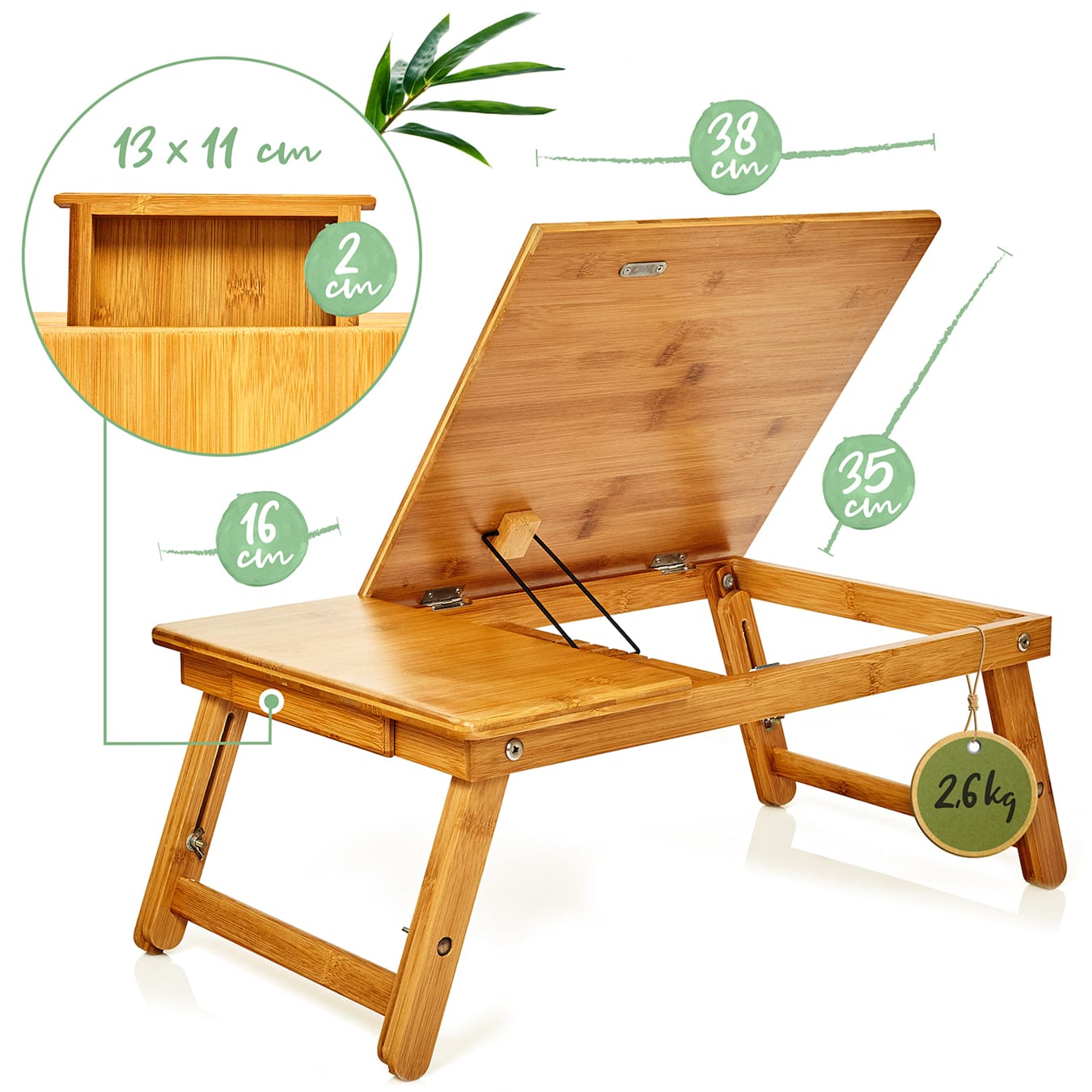 Plateau pour ordinateur portable réglable en Bamboo, table pliante portable  pour