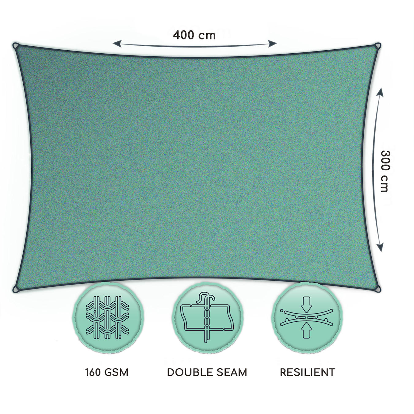 rectangular awning 3x4 m with fixing rings polyester air permeable