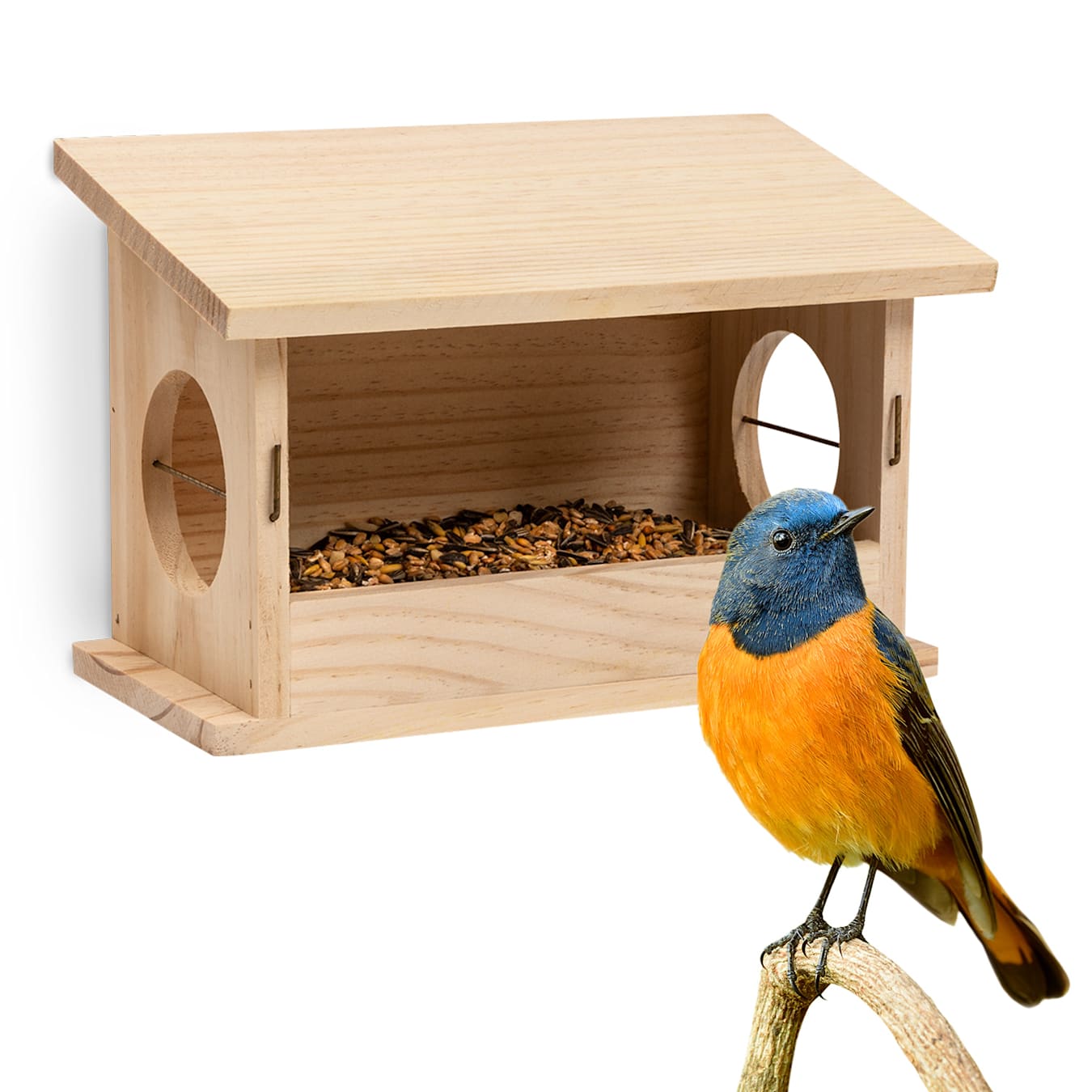 Casetta mangiatoia per uccelli, Distributore di mangime per uccelli, Mangiatoia  per uccelli, utilizzabile tutto l'anno, Materiale: legno non trattato
