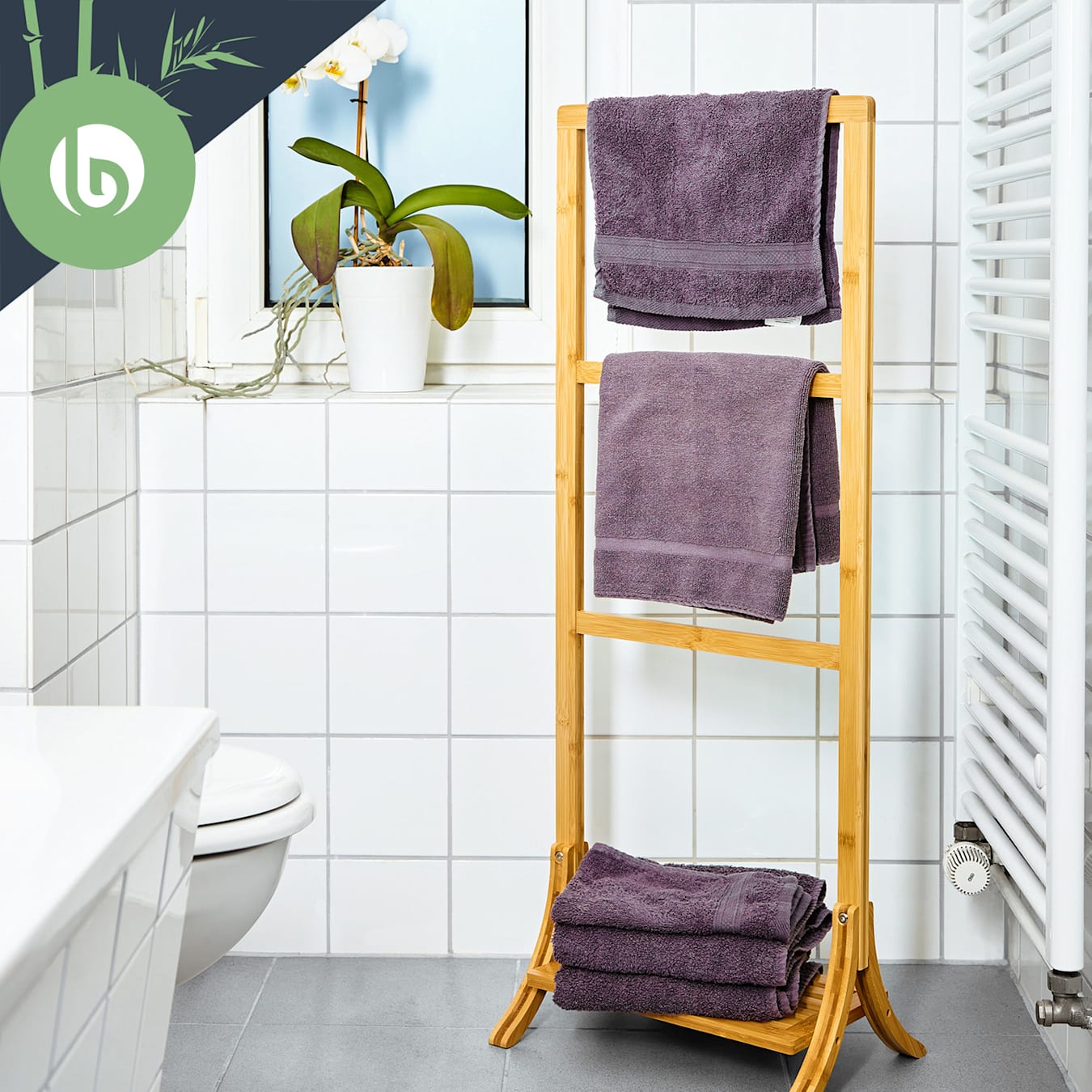 Jasje En Oceanië Handdoekenrek 3 x handdoekenstang 40 x 104,5 x 27 cm ladder-optiek bamboe