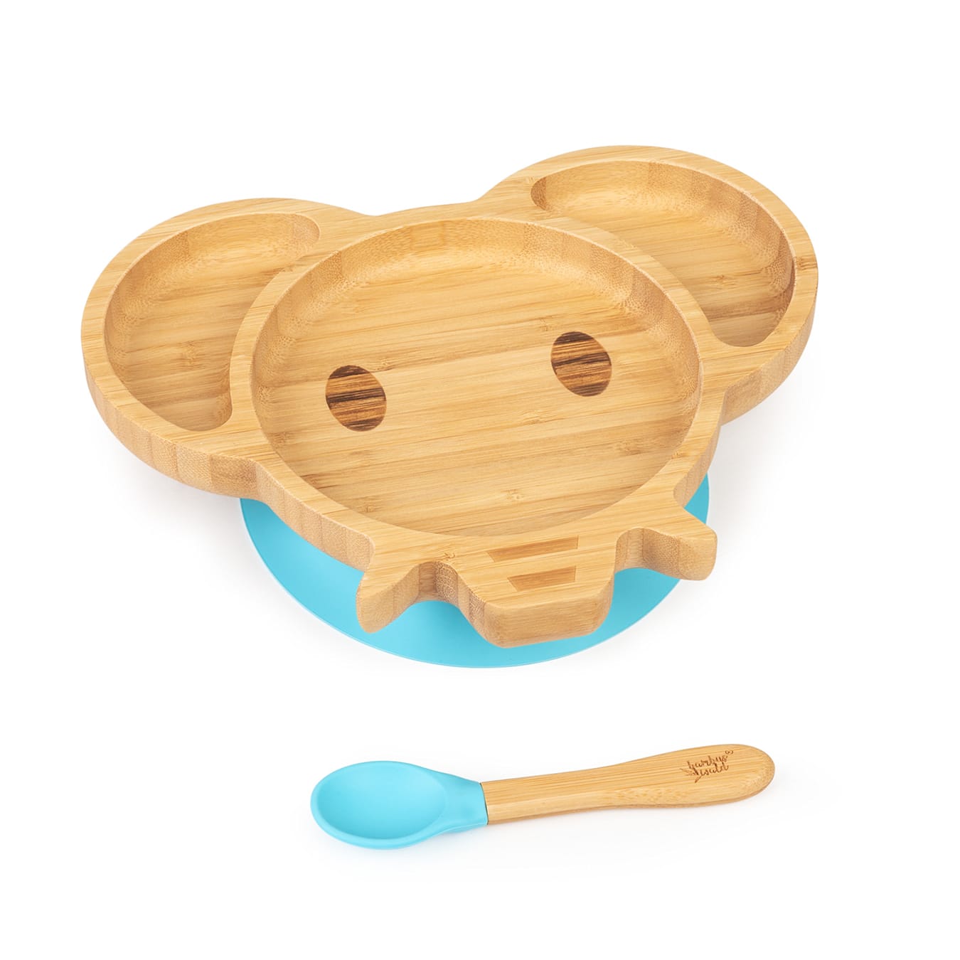 Vaisselle pour enfants éléphant, assiette et cuillère en bambou, couverts  d'apprentissage assiettes avec compartiment, avec ventouse, bambou :  style assiette et cuillère l'éléphant