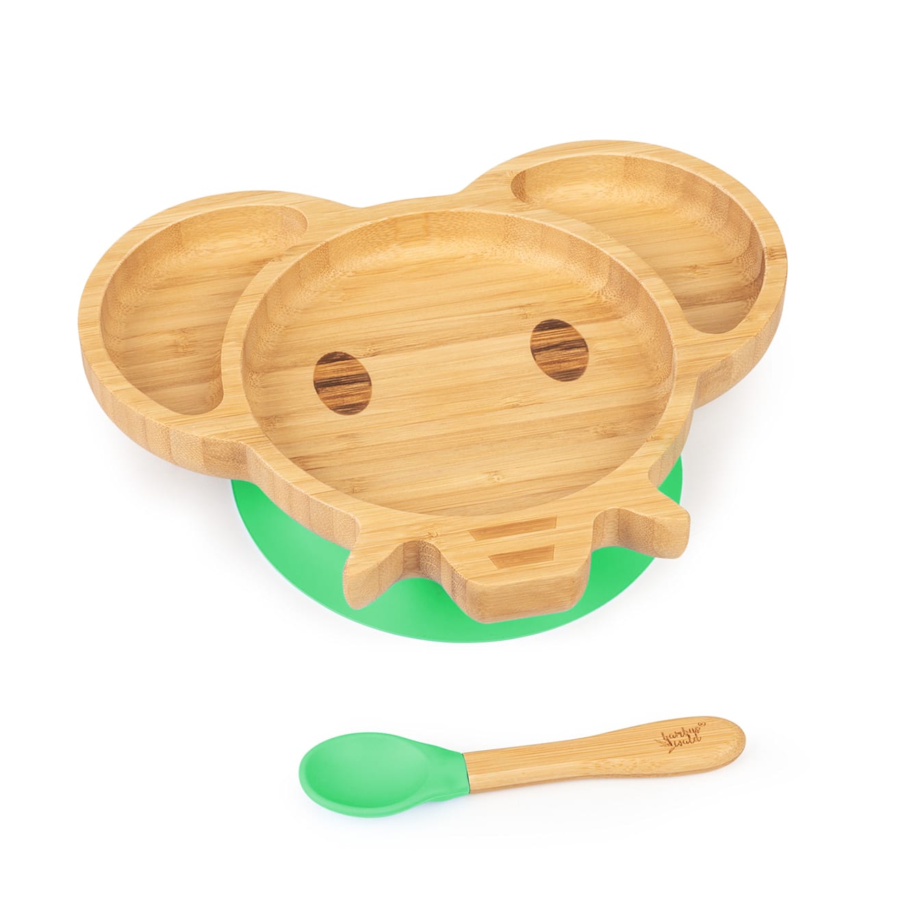 Vaisselle pour enfants éléphant, assiette et cuillère en bambou, couverts  d'apprentissage assiettes avec compartiment, avec ventouse, bambou :  style assiette et cuillère l'éléphant