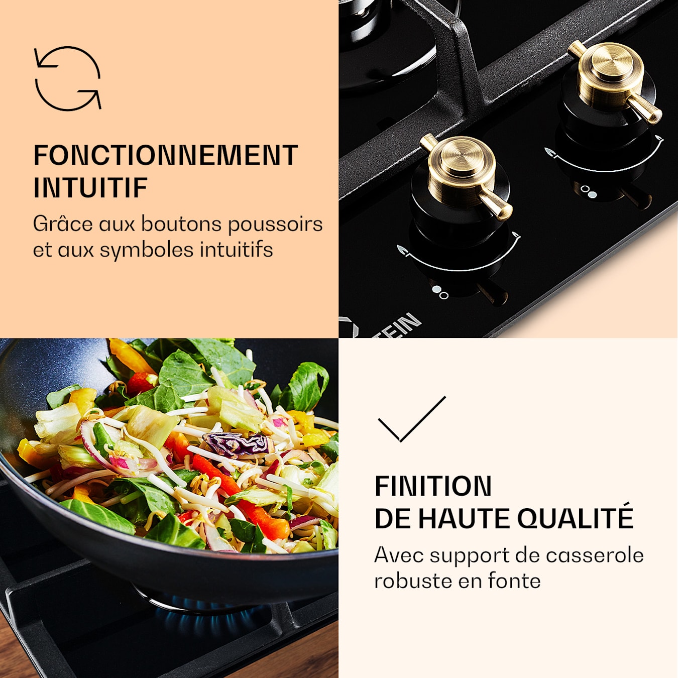 PLAQUE - VITRO - 2 FEUX - BOUTON