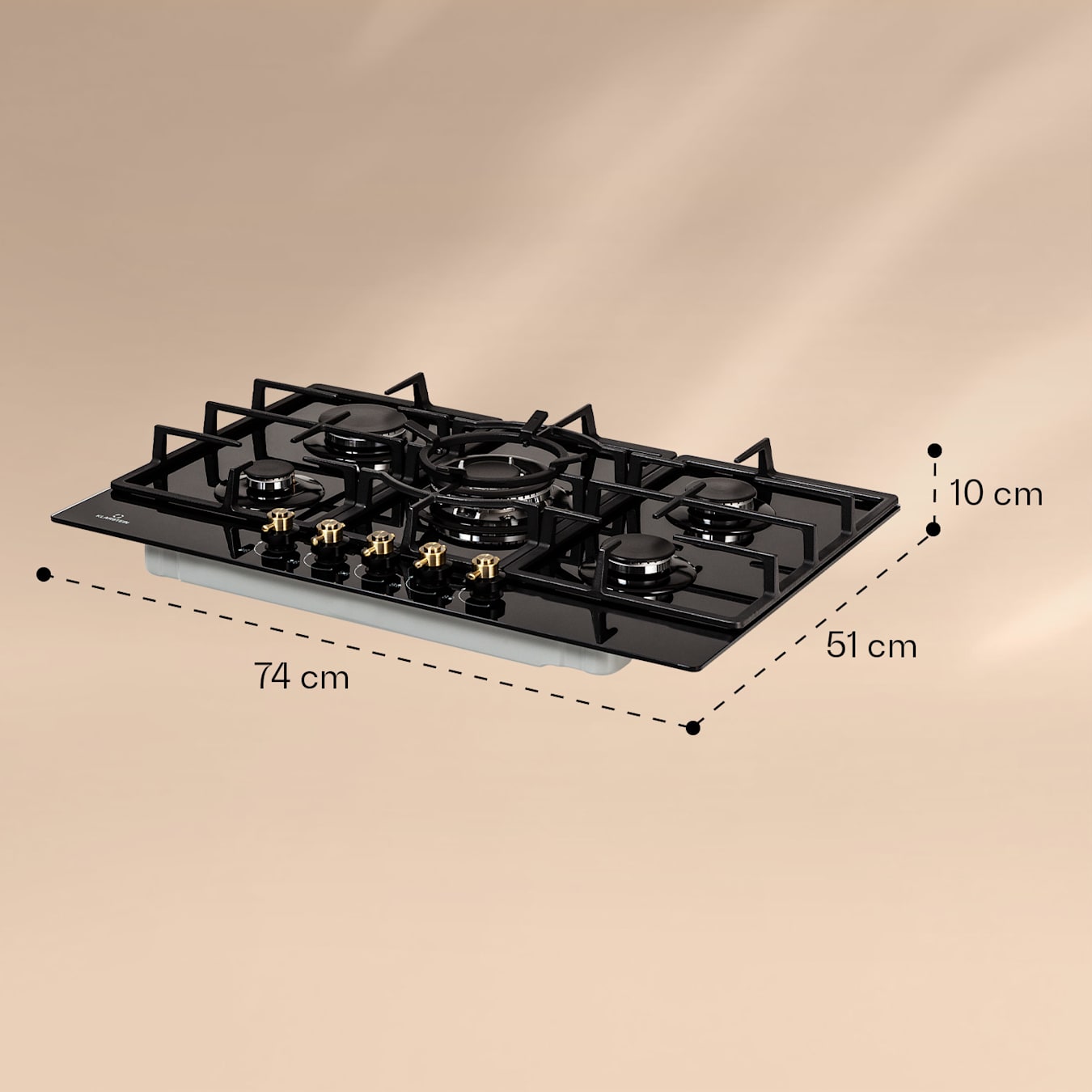 Victoria 5 table de cuisson à gaz, 5 flammes, autonome, 74 cm, encastrable, Brûleur Sabaf, Gaz naturel/propane, soupapes de sécurité, arrêt automatique, allumage électrique