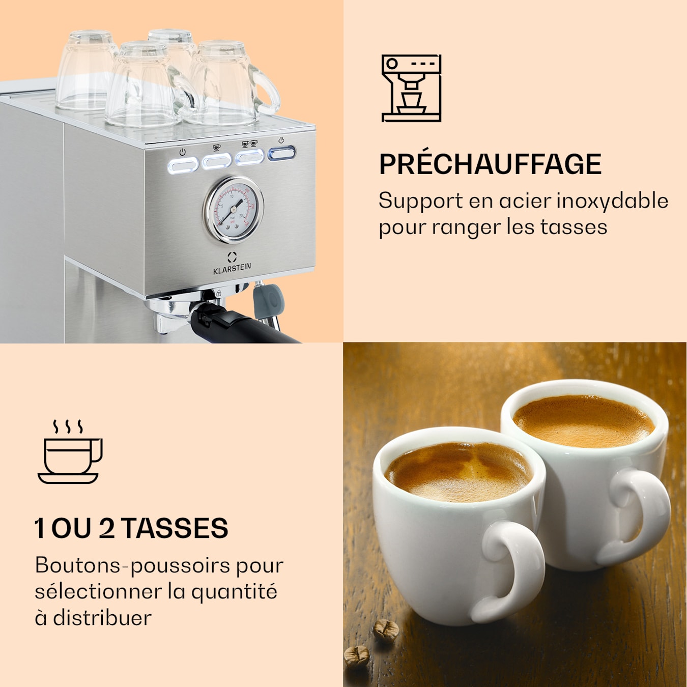 Machine À Café Expresso À Pompe, Pump Espresso Coffee Machine, À Pression  Puissante 20 Bars, 2 Tasses De Filtre Double En Acier Inoxydable