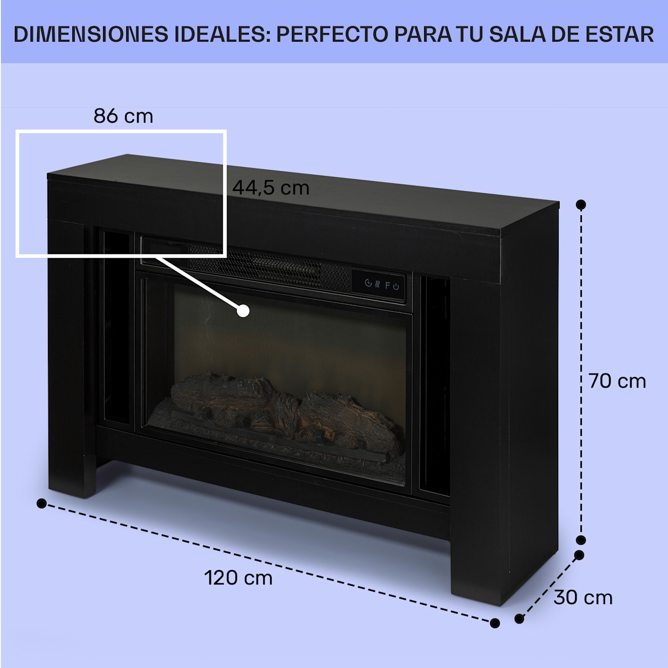 Chimenea eléctrica LED inteligente con carcasa blanca: una pequeña