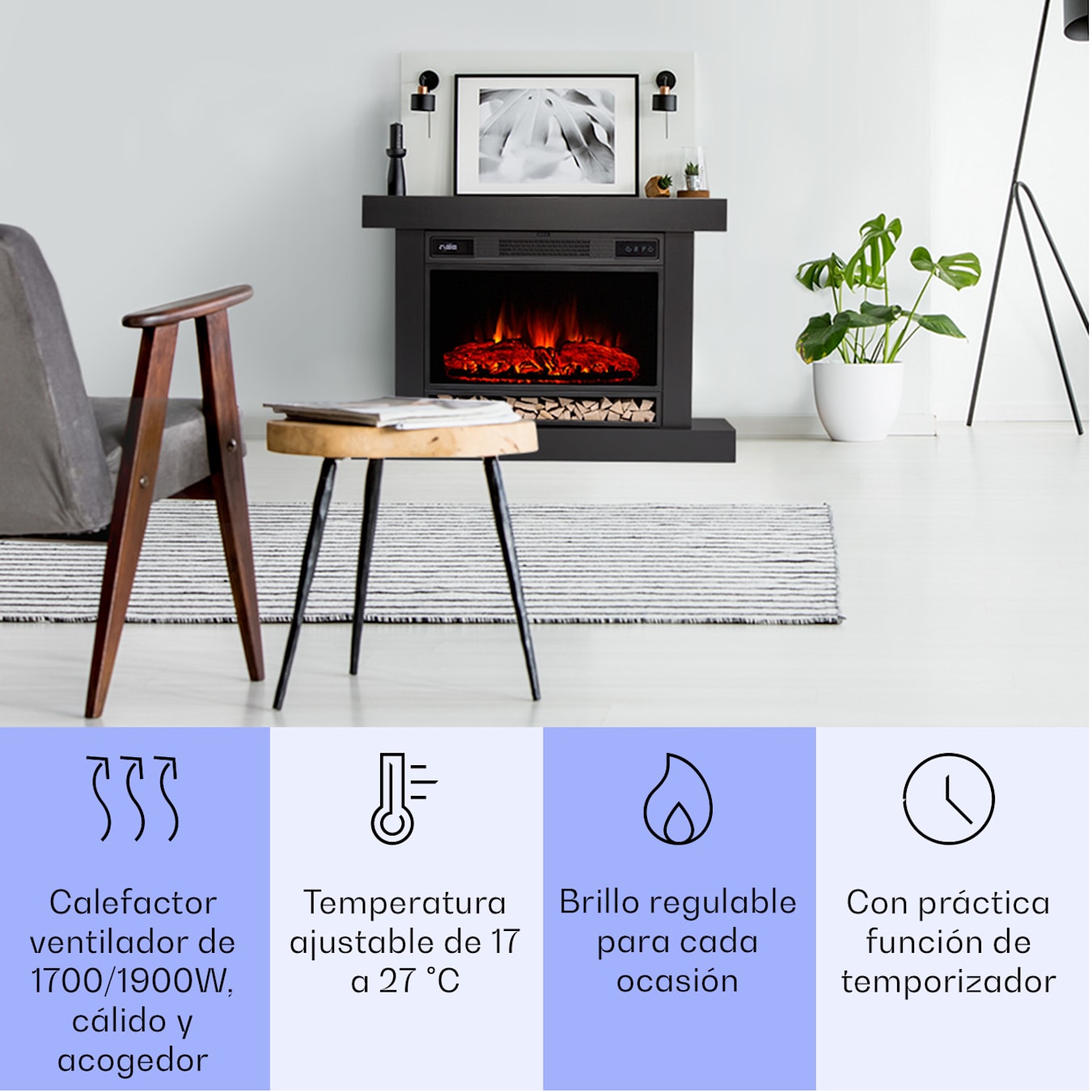 Conjunto Muebles Con Chimenea – Negro Y Blanco En Brillo Led