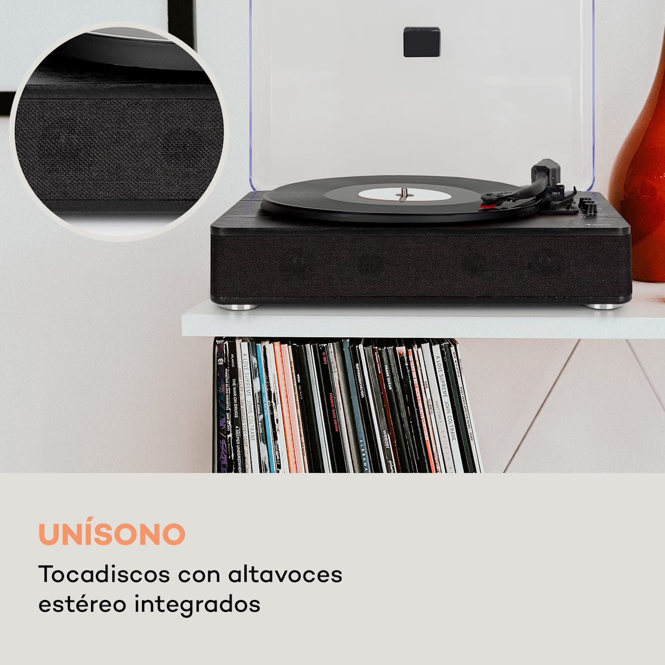 Tocadiscos bluetooth con altavoz integrado, grabación USB y 3 velocidades,  reproducción de discos de vinilo, negro