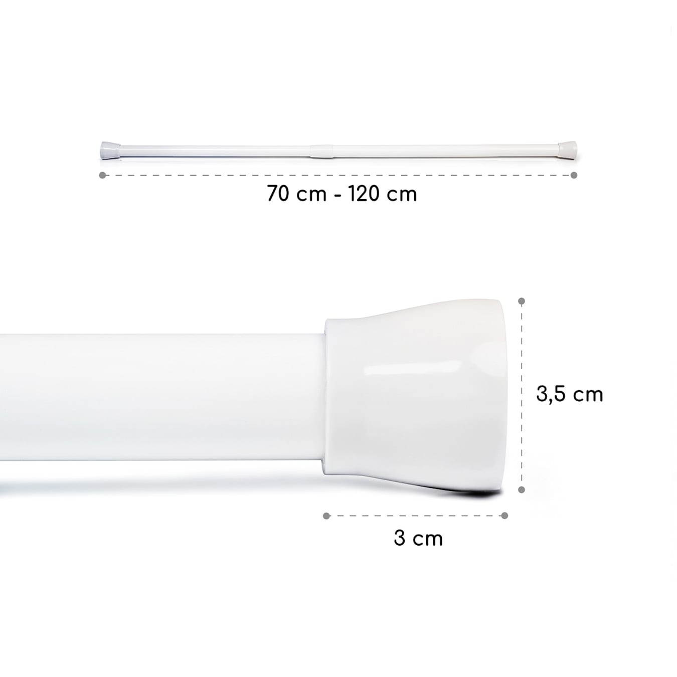 Barra de cortina telescópica Stamina S barra de cortina, de 70 a 120 cm, patas de goma antideslizantes, sin taladrar ni atornillar, extensible, ajustable sin escalonamiento S