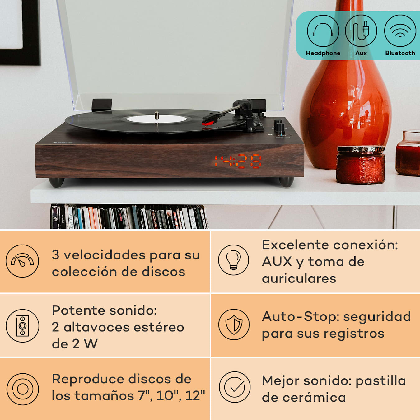 AUDIO PRO Tocadiscos Maleta Bluetooth Con Altavoces 3 Velocidades