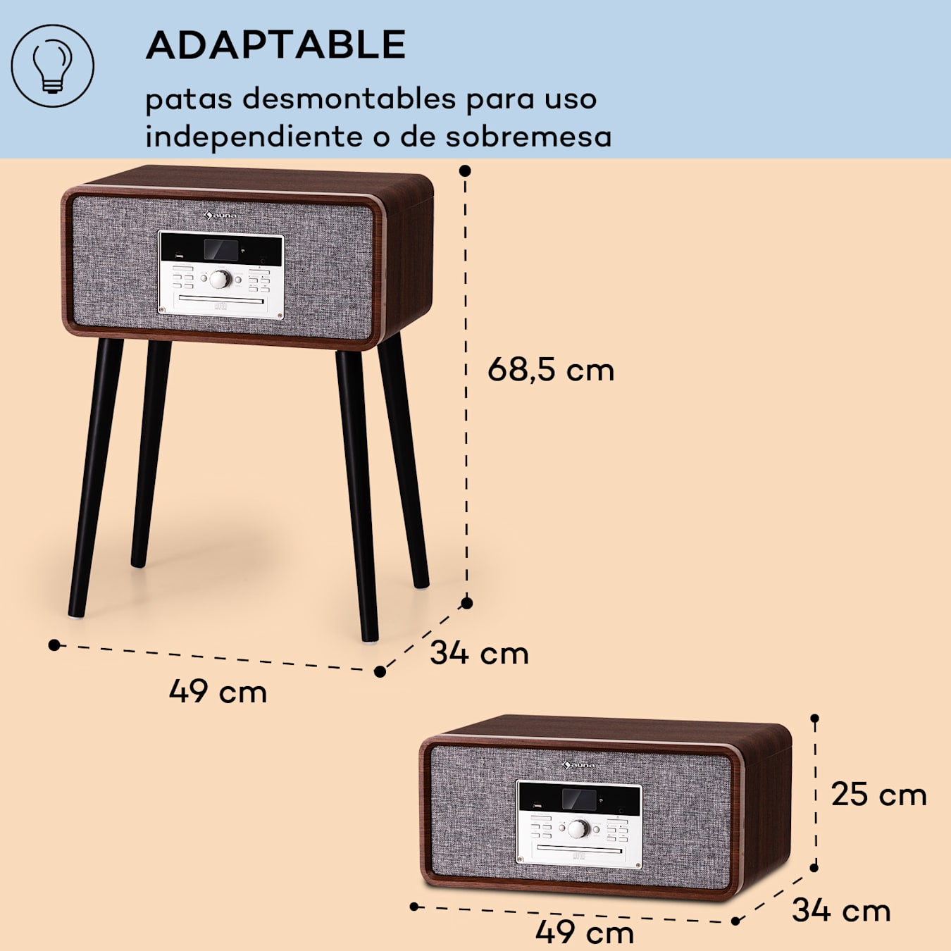 Tocadiscos RETRO 33/45/78 RPM BLUETOOTH con reproductor FM/CD/USB