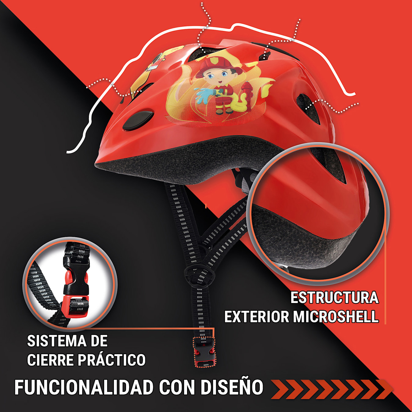 Casco para bicicleta para niños, de 2 hasta 7 años, exterior:  policarbonato Microshell, interior: EPS absorbente a los impactos, almohadillas suaves y cambiables, sistema de ventilación, ajuste S