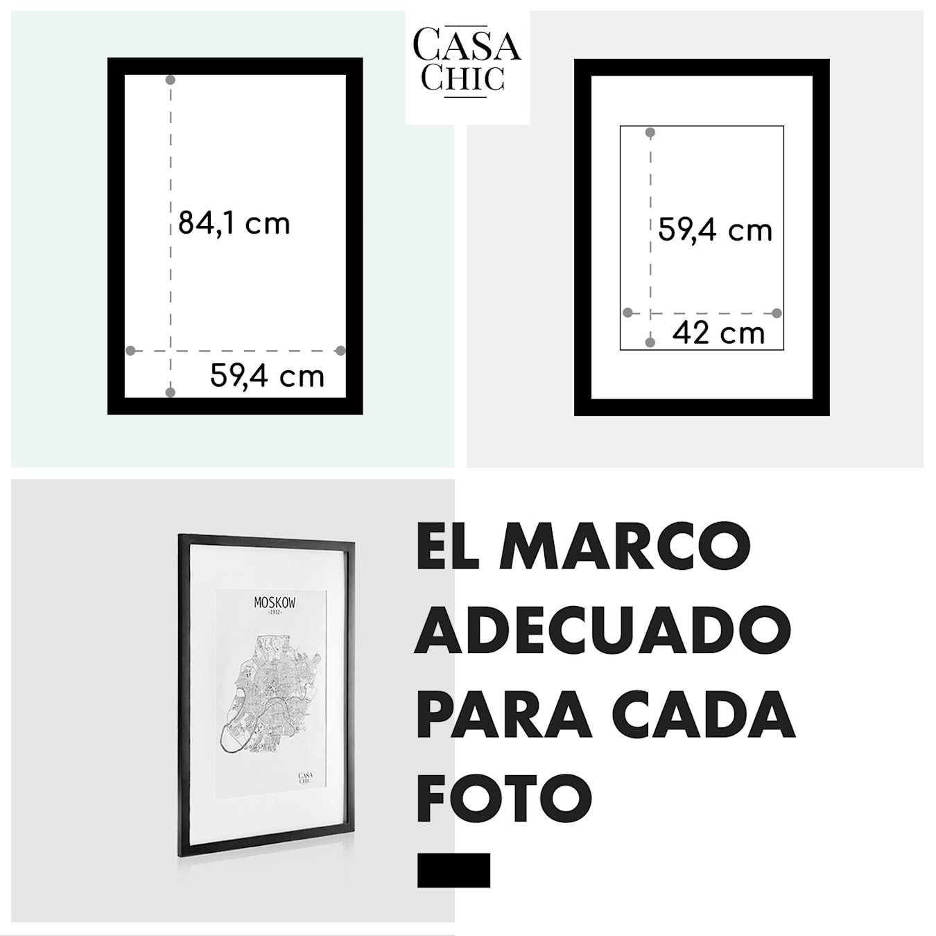 Kenton Marco de fotos portarretratos marco de fotos de pared, rectangular, tamaño: 87,1 x 62,4 x 3 cm, para fotos de 84,1 x 59,4 cm, con paspartú  para fotos de 59,4 x 42 cm, plexiglás frontal