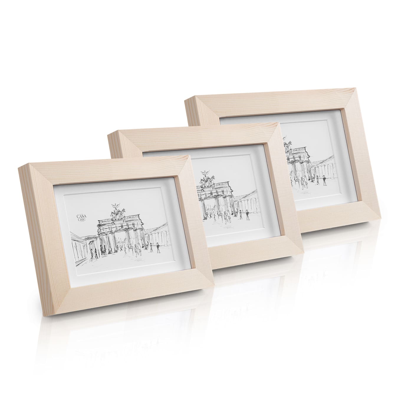 Edinburgh - Cornice, Set da 3 pezzi, Vetro, Rettangolare, Dimensioni:  18 x 13 x 2 cm, Per immagini DIN A4, Formato: 14 x 9 cm, Formato con  passepartout: 10,5 x 6,5 cm, Legno