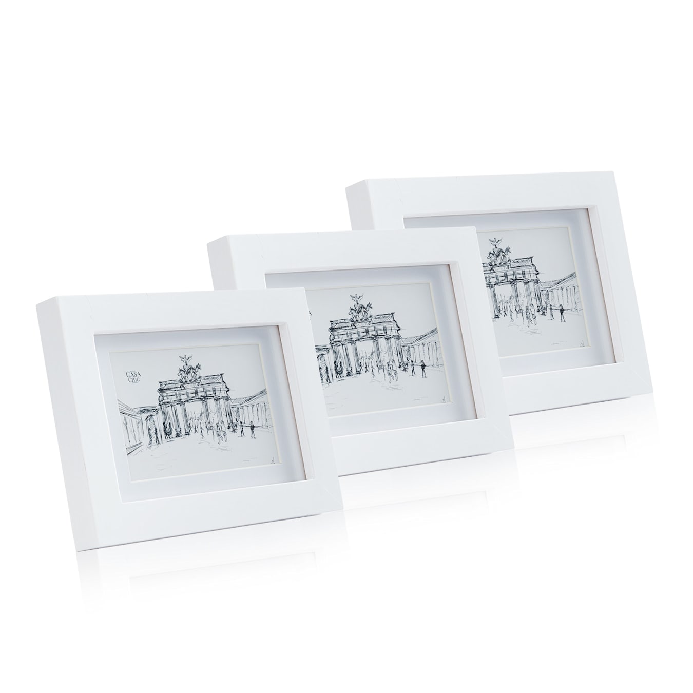 Everton fotolijst set van 3 | rechthoekig | staand formaat of liggend formaat | afmetingen: 18 x 13 x 2 cm | voor foto's van 14 x 9 cm | met passe-partout voor foto's 10,5 x 6,5 cm | glazen inlijs Wit