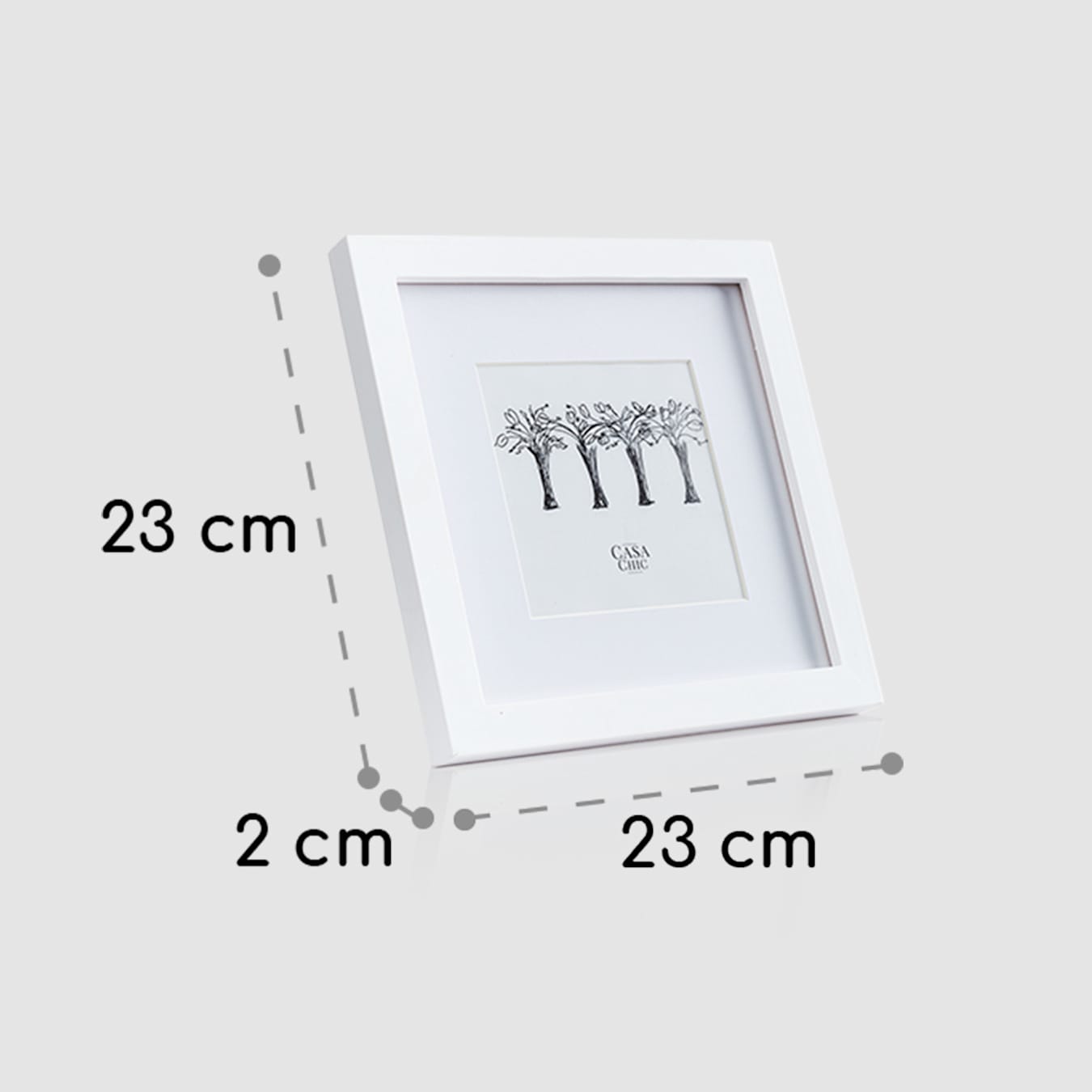 Cornice Clapton, Quadrata, Dimensioni: 23 x 23 x 2 cm, Per immagini da 20  x 20 cm, Con passepartout per foto da 12 x 12 cm, Frontale in vetro, Da  appoggiare o appendere alla parete