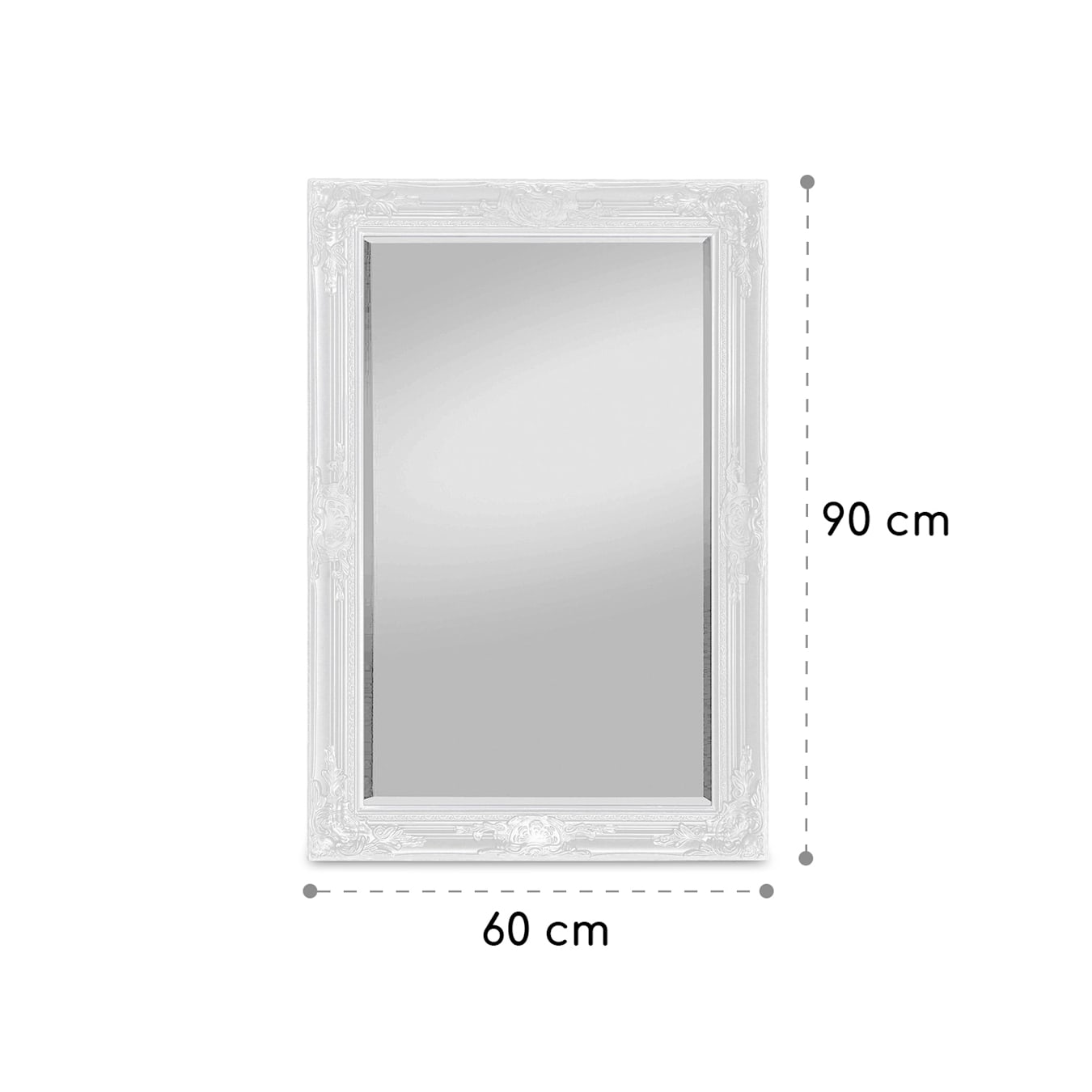 Manchester Specchio da parete, rettangolare, Formato orizzontale o  verticale, Dimensioni: 90 x 60 x 3,5 cm, Cornice in legno massiccio, Stile barocco