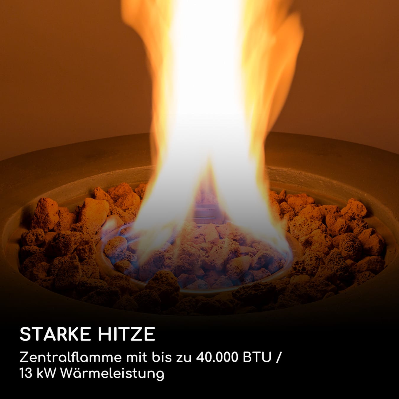 Pilos Gasheizer | Holzoptik 40.000 Gas-Feuerstelle aus | | | Brenner Deckel Zündung Schlauch/Druckminderer Lavastei | kW Terrassenheizer BTU elektronische in Dunkelgrau mit | mit 13 inkl. / Freiluftheizung Stahl