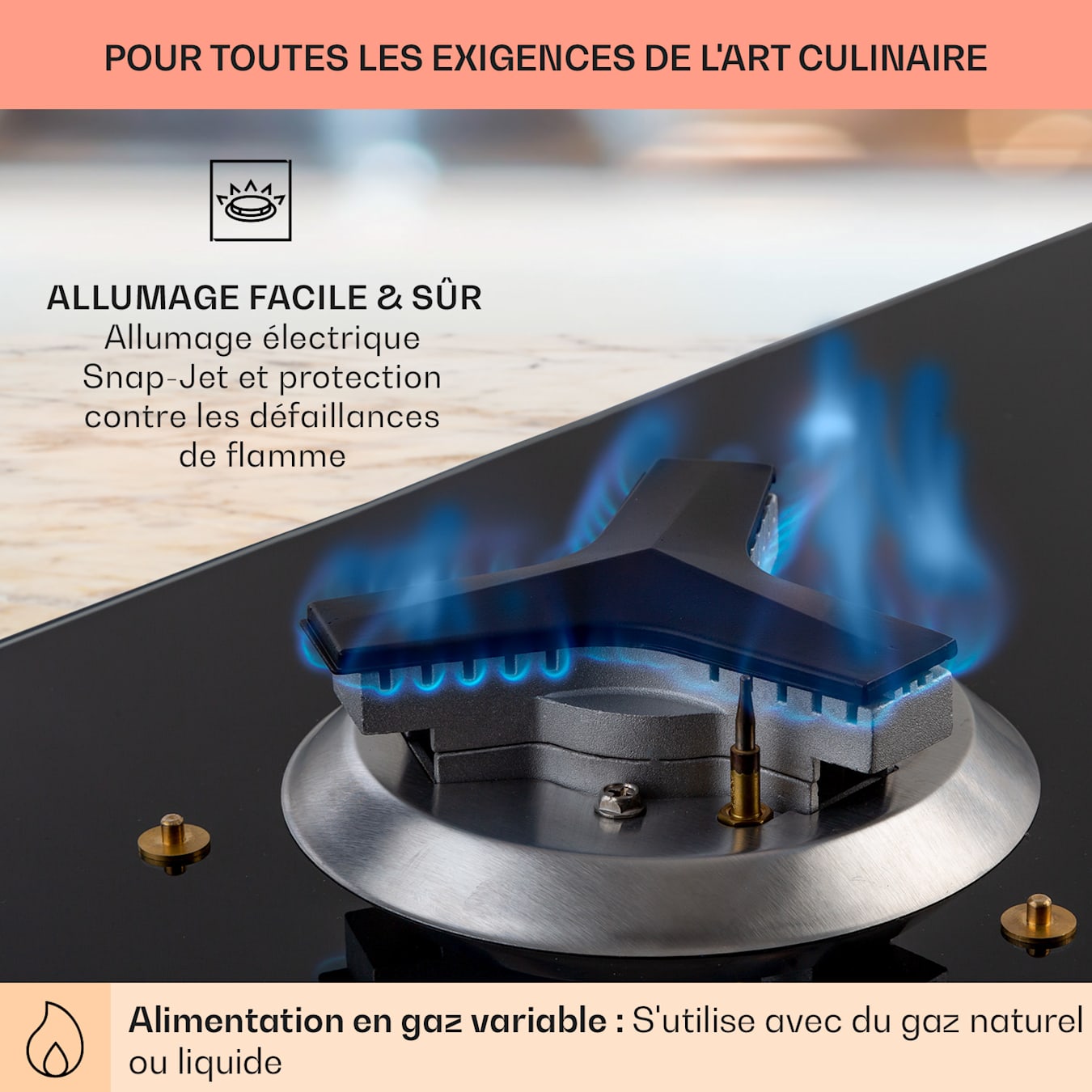 Plaque de cuisson à gaz Alchemist 3, 3 feux, brûleur en aluminium