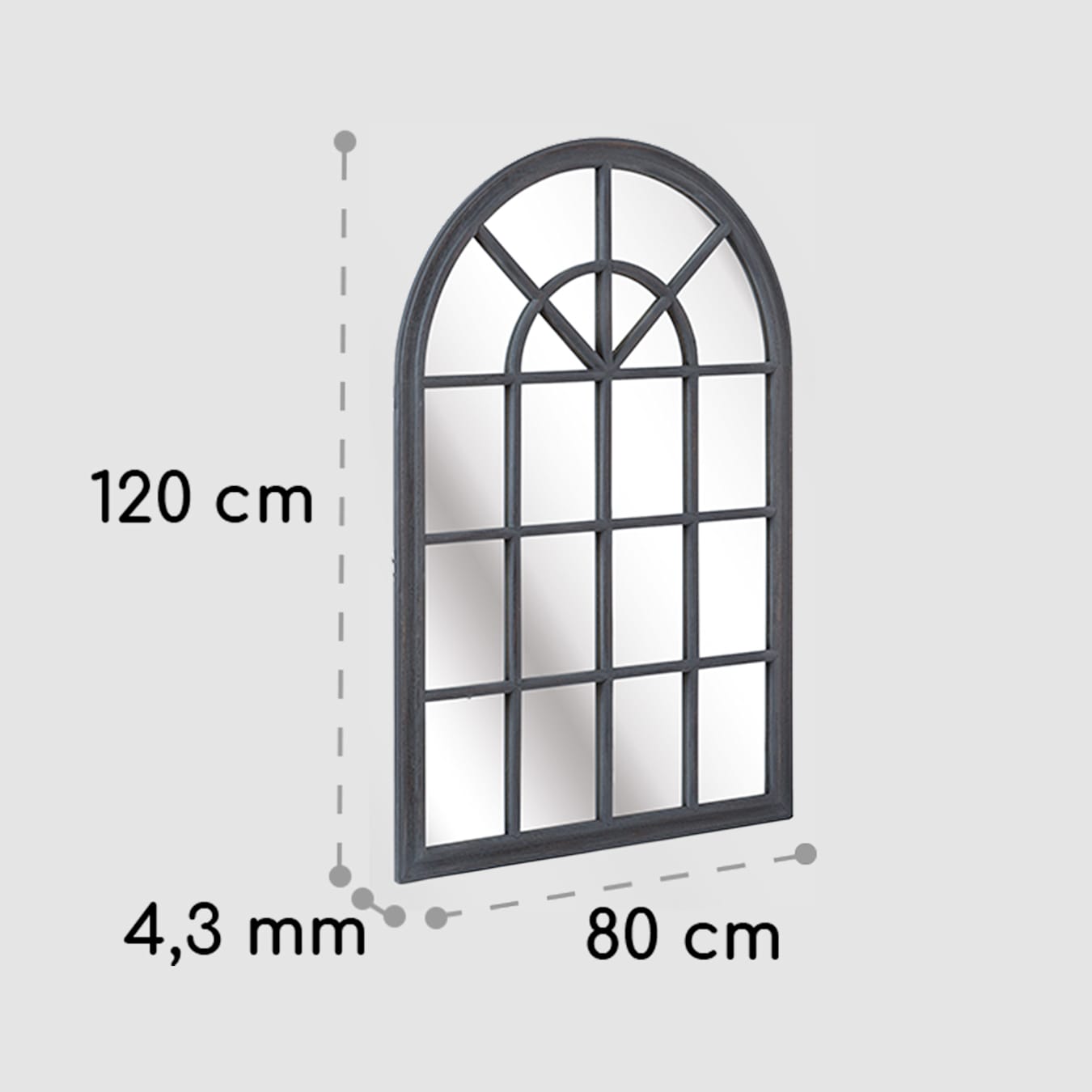 Savile Specchio finestra francese Specchio da parete, Lato superiore  ricurvo, Specchio suddiviso in sezioni, Dimensioni: 120 x 80 x 4,3 cm