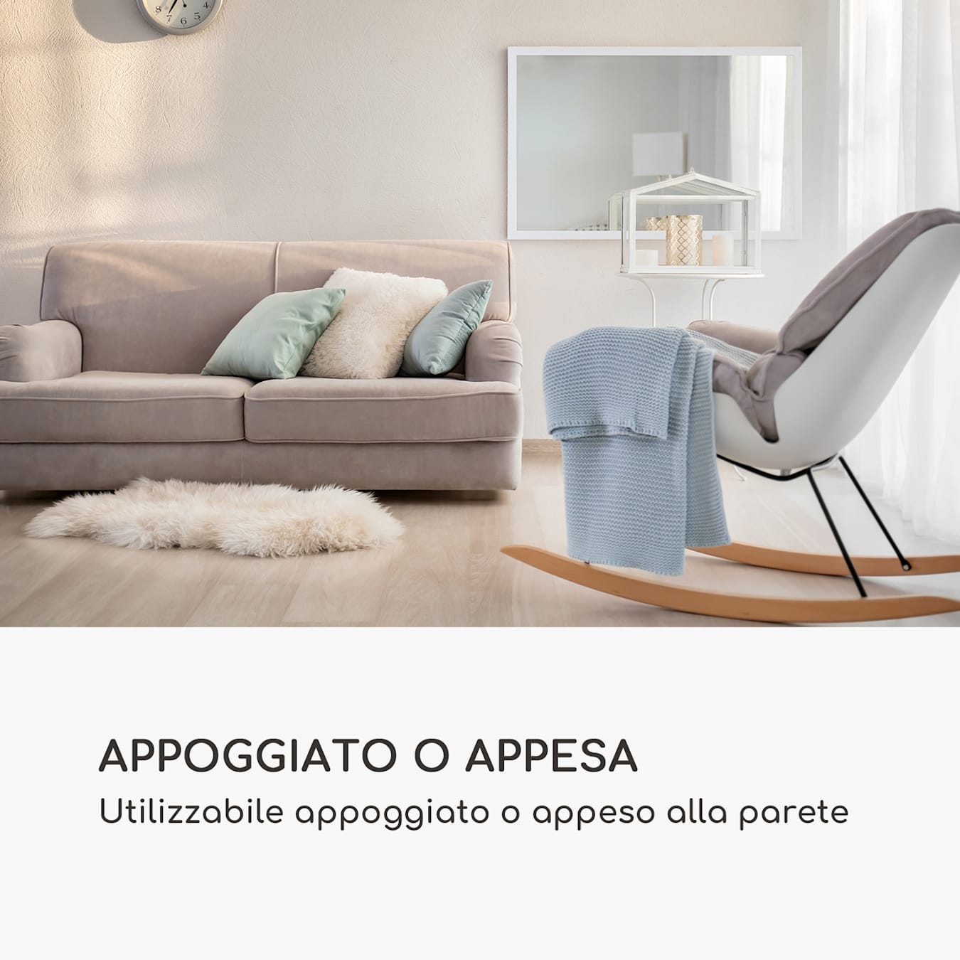 Arsenal - Specchio da parete, Rettangolare, Formato verticale o  orizzontale, Dimensioni: 90 x 60 x 2,8 cm, Superficie dello specchio:  84,8 x 54,8 cm, Da appoggiare o appendere alla parete