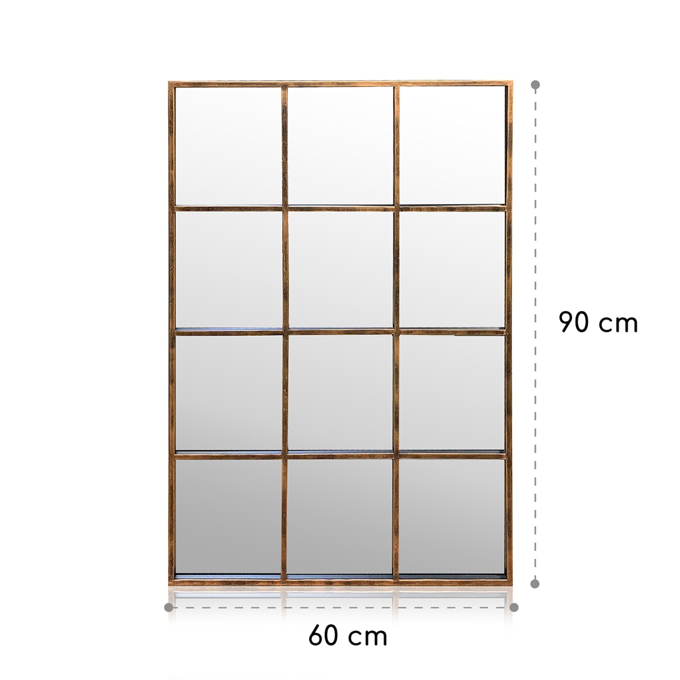 Soho Wandspiegel Fensterspiegel, rechteckig, Hochformat oder Querformat, Größe: 90 x 60 x 2,2 cm, Vintage Metallrahmen: 1,2 x 2,2 cm, Pulverbeschichtung