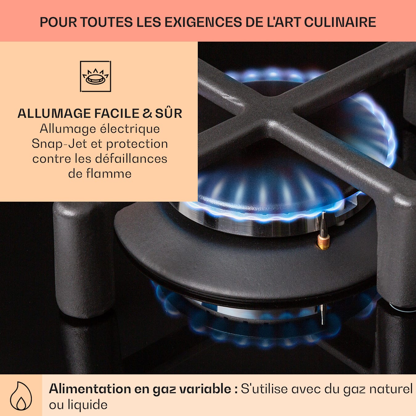 Illuminosa Domino Table de cuisson à gaz, 2 feux, autonome, 36 cm, encastrable, brûleur Sabaf, gaz naturel/propane, soupapes de sécurité, arrêt automatique, support de casseroles avec fixatio 2