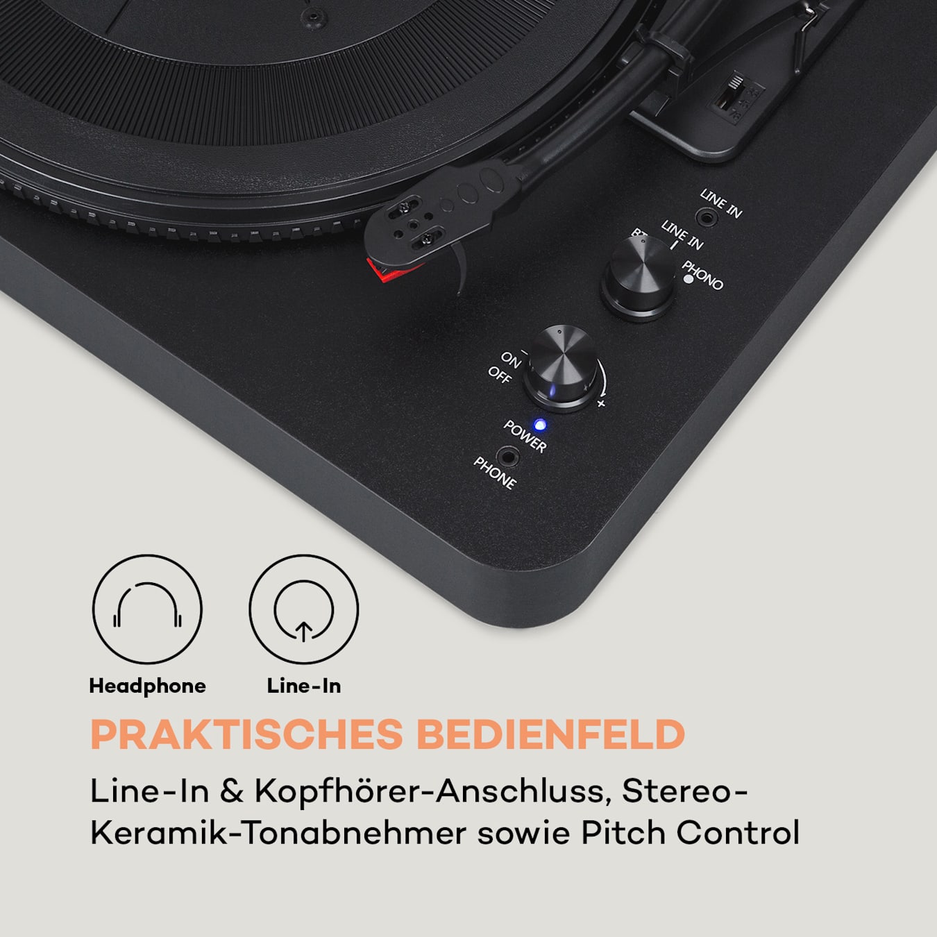 TT-Play SE Plattenspieler Turntable, laufruhiger Riemenantrieb, Bluetooth  4.2, 3 Geschwindigkeiten: 33 / 45 / 78 U/min, inkl. Stereo-Lautsprechern, AUX-In, Line-Out, Staubschutzdeckel