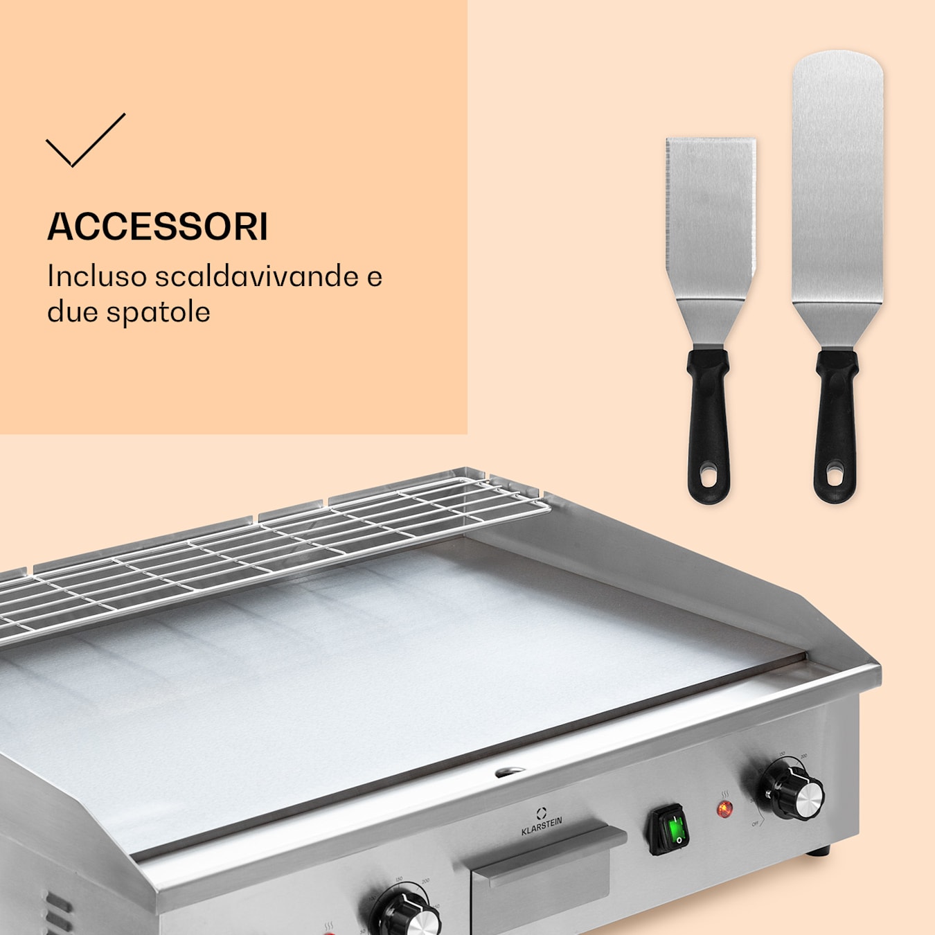 Grillmeile 4400 Gastro Griglia elettrica, 73 x 42 cm (liscia), Funzionamento continuo fino a 300 °C, 4400W, Paraspruzzi, Vaschetta  raccogli grasso, incl. scaldavivande e spatola per grigliare, Superficie per  grigliare piatta