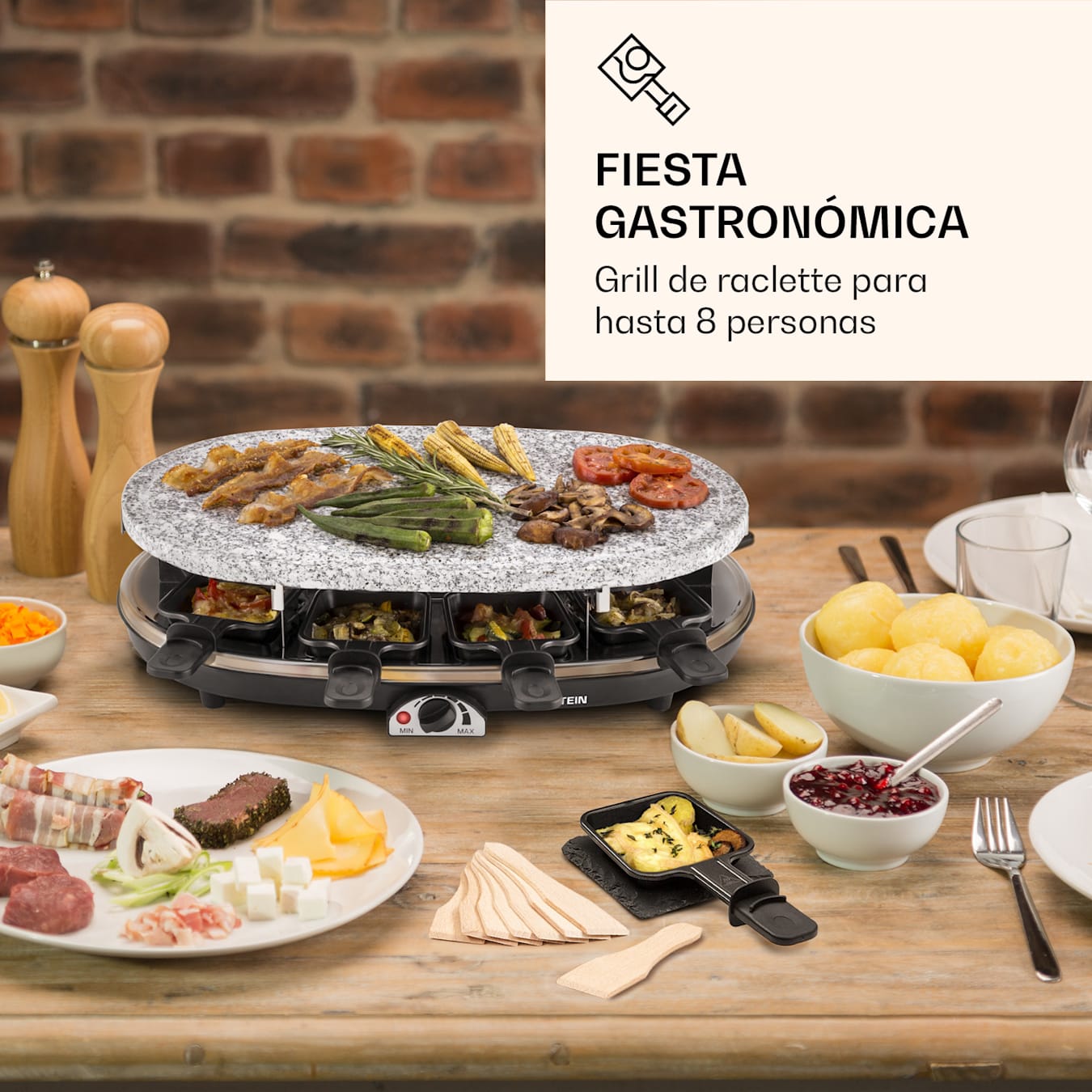 Raclette Grill - Placa antiadherente para 8 personas, con revestimiento  antiadherente, raclette con 8 mini sartenes Raclette, temperatura