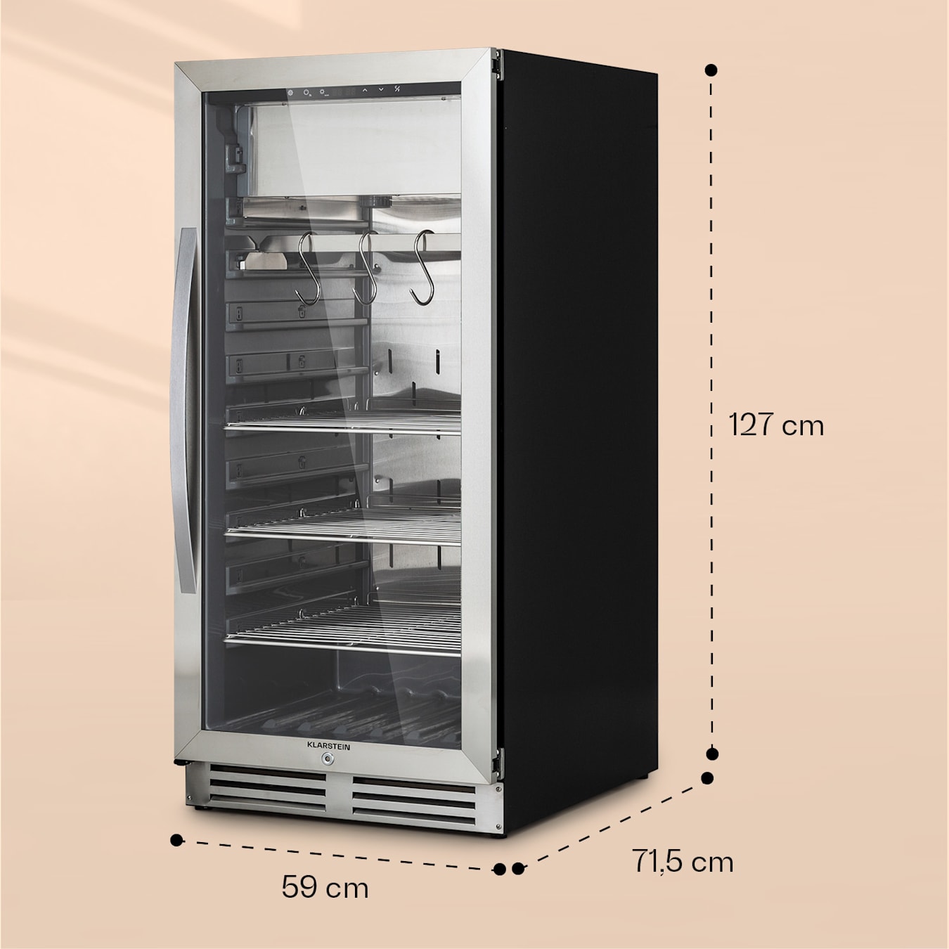 Klarstein Kühlschrank, Reifeschrank für Dry Aged Beef, 1 Zonen Kühlschrank  mit Glastür, In- und Outdoor mit LED-Beleuchtung, Freistehend oder