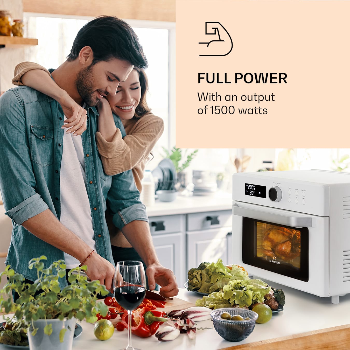 Prime Air heteluchtfriteuse & bakoven heteluchtoven mini-oven vermogen: 1500 watt | Inhoud: 23 | 8 programma's 7-delige accessoireset | voorklep met panoramavenster