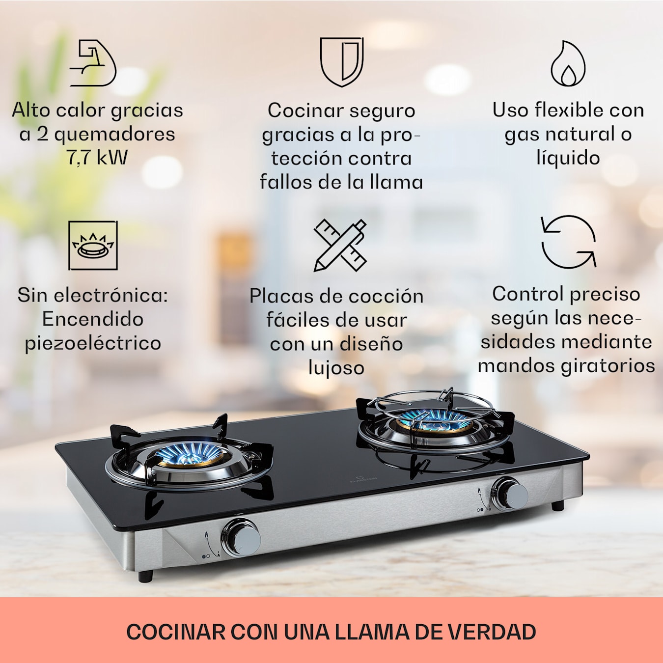 Cocina Gas Portátil Camping, 2 Quemadores, Rejilla Esmaltada, Tapa  Protectora, Normativa G30-37 Mbar Negro Mpm Kn-02/1kb con Ofertas en  Carrefour