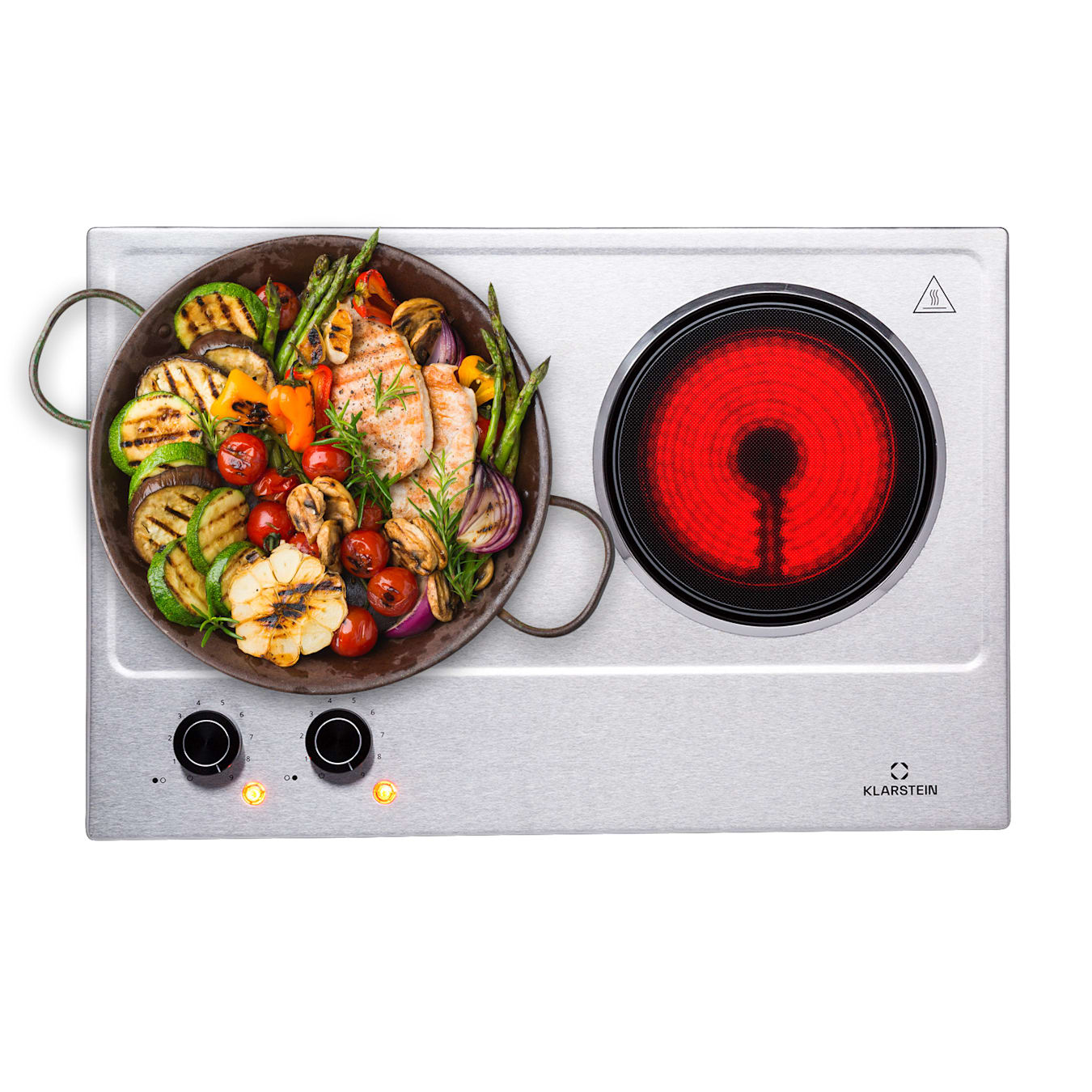 Ramsey Plaque de cuisson double, 2400W, Infrarouge, Plaque de cuisson  mobile, Plaques vitrocéramiques, 2 x 18 cm (Ø) zone de cuisson, 11  niveaux de température, Protection contre la surchauffe 2