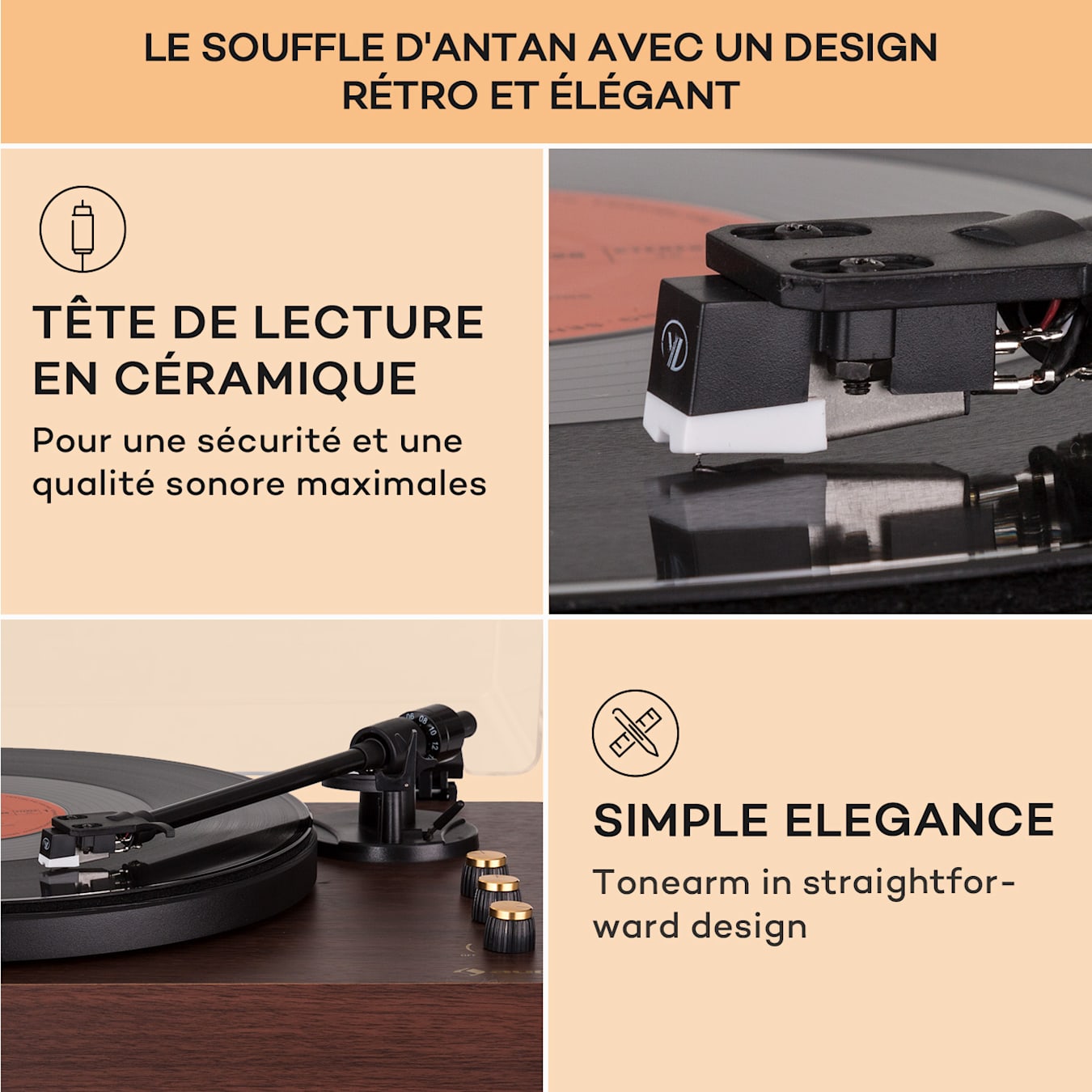 auna TT-Play SE Platine vinyle 3 vitesses de lecture , Bluetooth 4.2 ,  enceintes stereo , pitch control - Noir