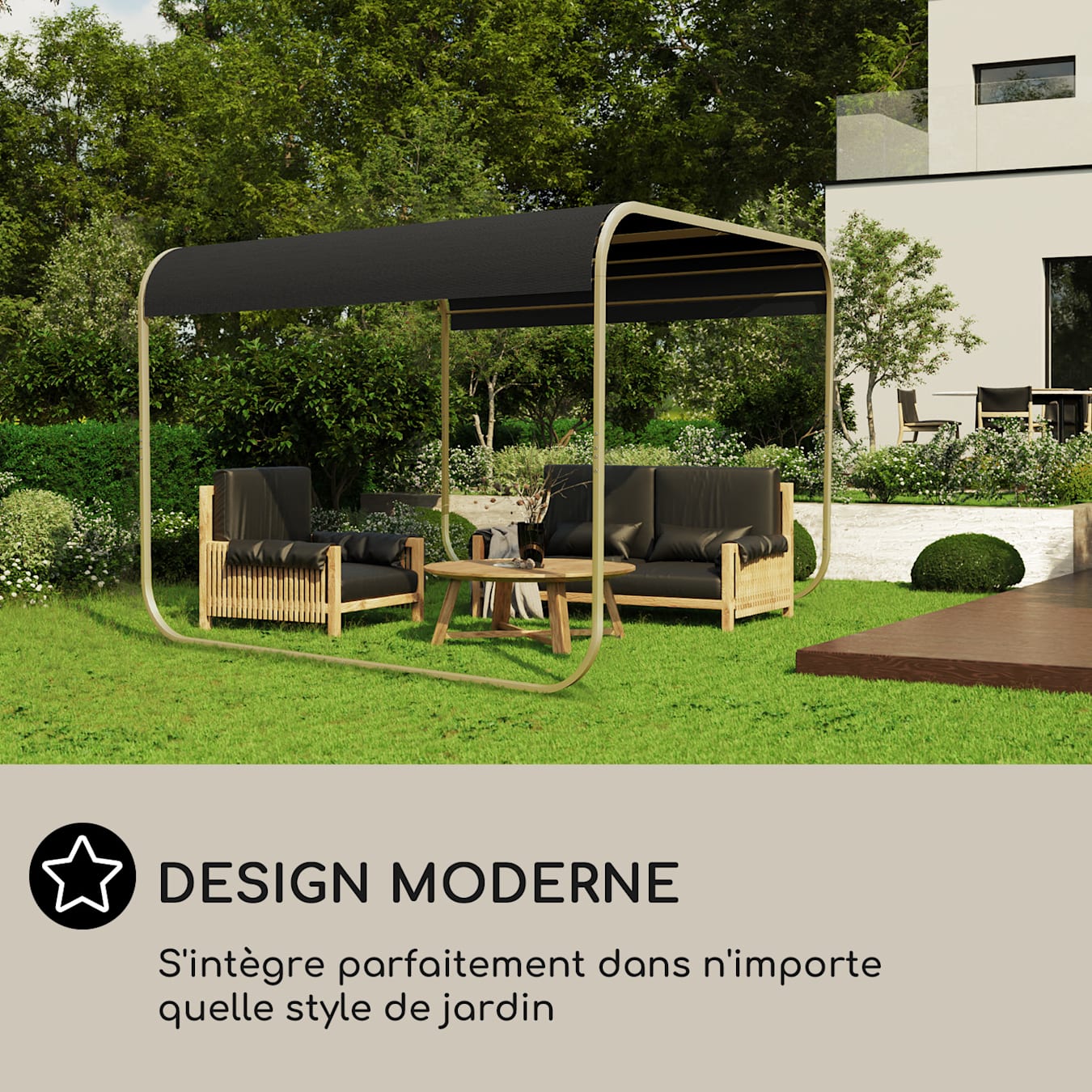 Orleans Gazebo Pavillon Pergola Toit de terrasse Auvent, Dimensions : 300  x 220 x 300 cm (LxHxP), Toit ouvrant : polyester enduit 200 g/m, hydrofuge, protection UV 50+, solide cadre en acier inox Doré