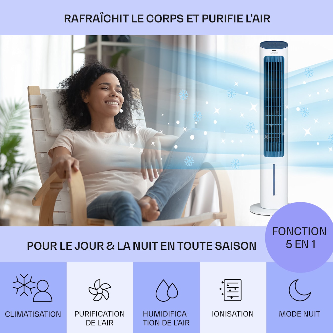 Cooler Rush Ventilateur rafraîchisseur d'air 5,5L 45W télécommande