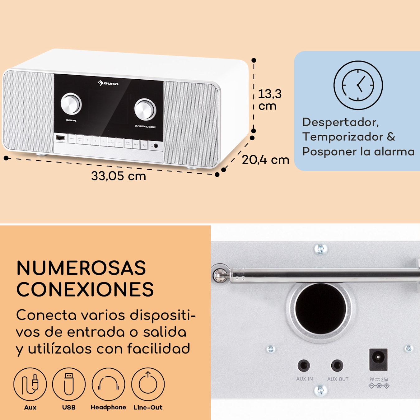 auna Verticalo SE DAB Tocadiscos Retro DAB+ Radio FM USB BT AUX