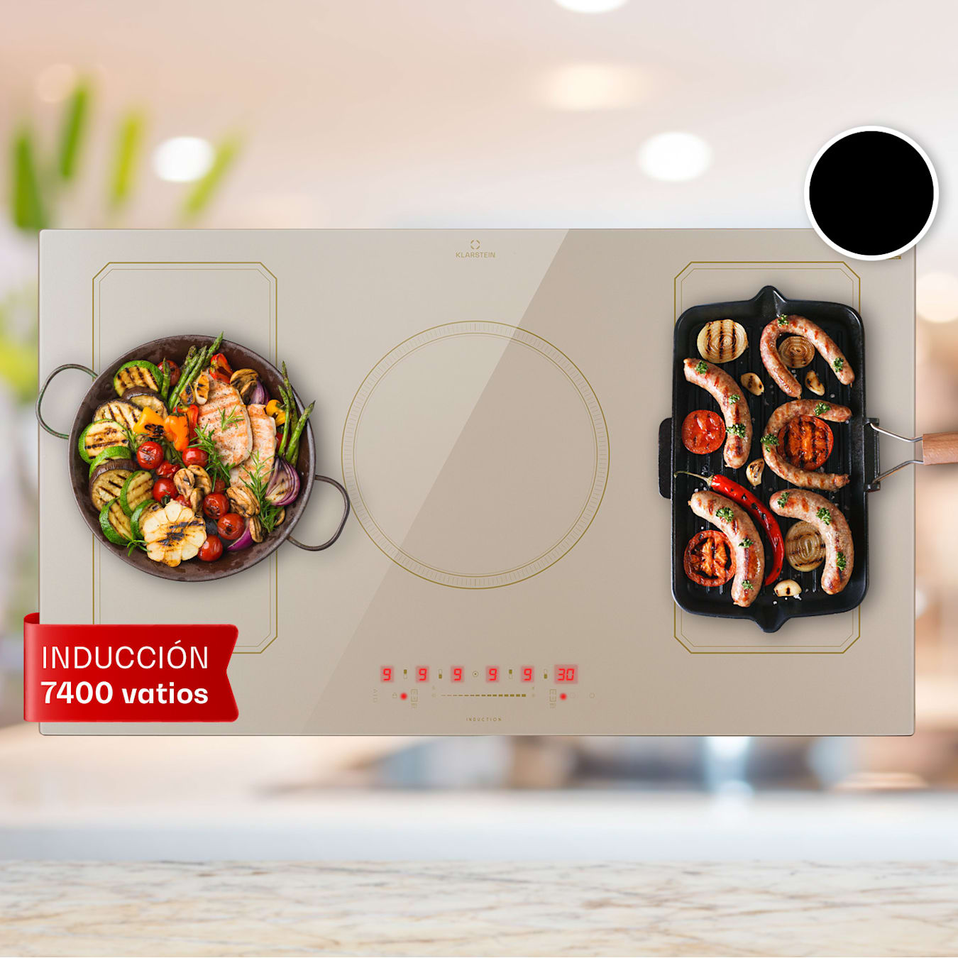 Placa de inducción flexible 90 cm 3 zonas de cocinado