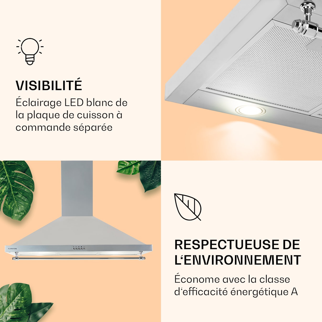 Aurica 90 hotte aspirante 90 cm évacuation : 610 m³/h led verre