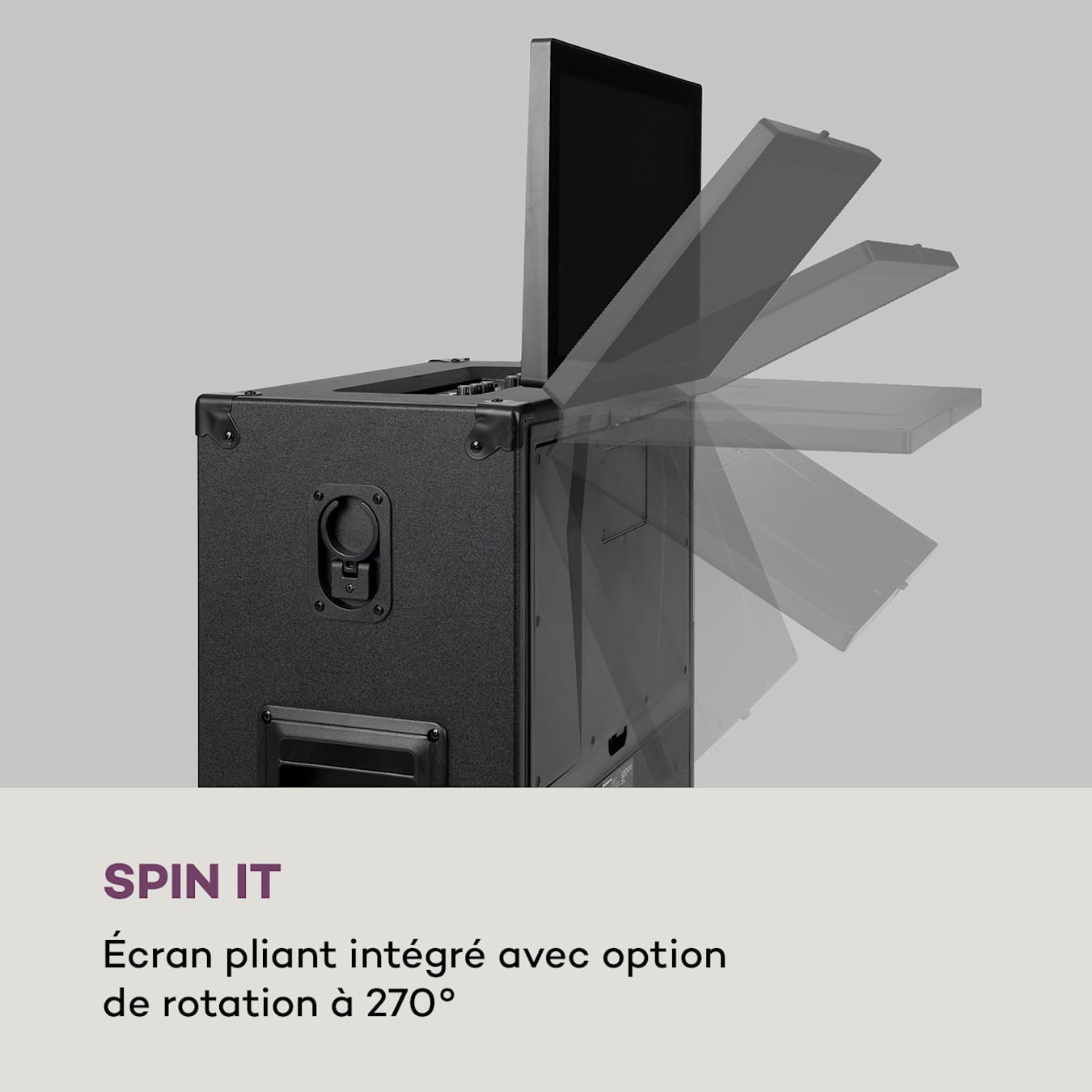 Système karaoké Pro Spin 10, Écran tactile 14,1 (30,5 cm), 2 x 8 (20  cm) caisson de basses, Tweeter 3 (7,5 cm), WiFi, 2 microphones UHF, Fonction Bluetooth, USB / carte TF, HDMI, AUX