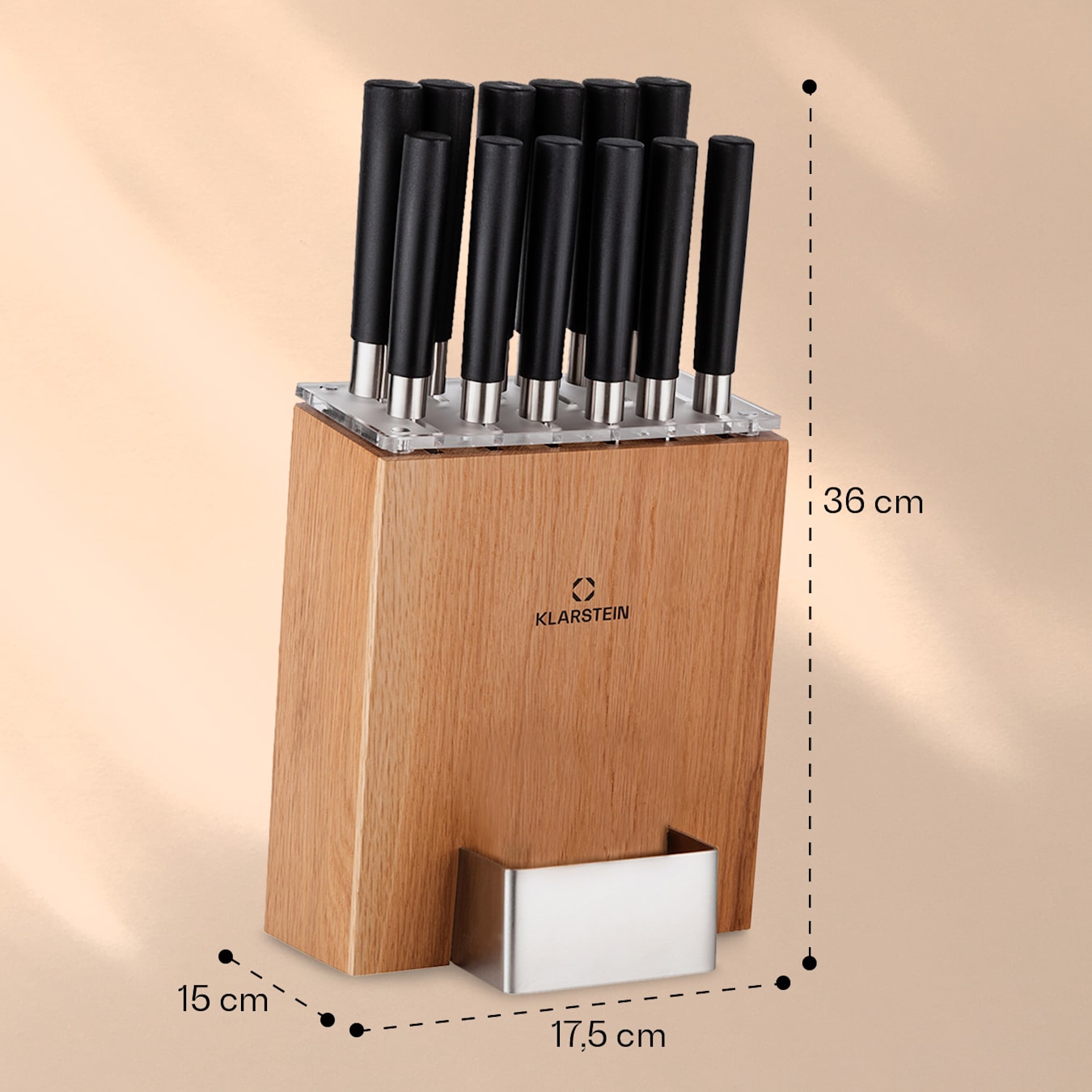 Kitano XL Messenset met blok precisiemessen | Stalen lemmets | 12 messen | edel houten blok | Japans ontwerp Eik