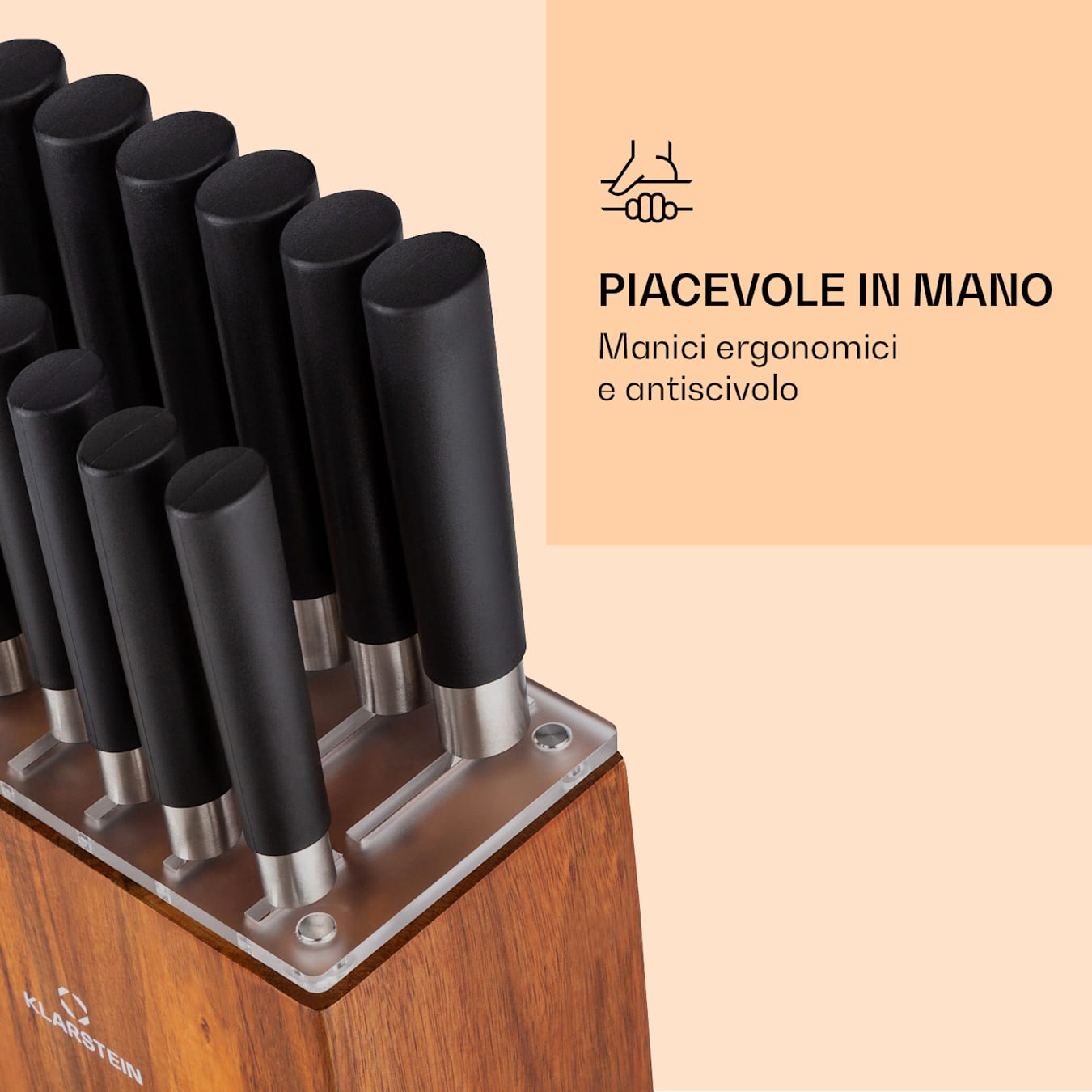 Kitano XL 13pcs. Set di coltelli con ceppo Lame di precisione, Lame  d'acciaio, 12 Coltelli, Ceppo di legno pregiato