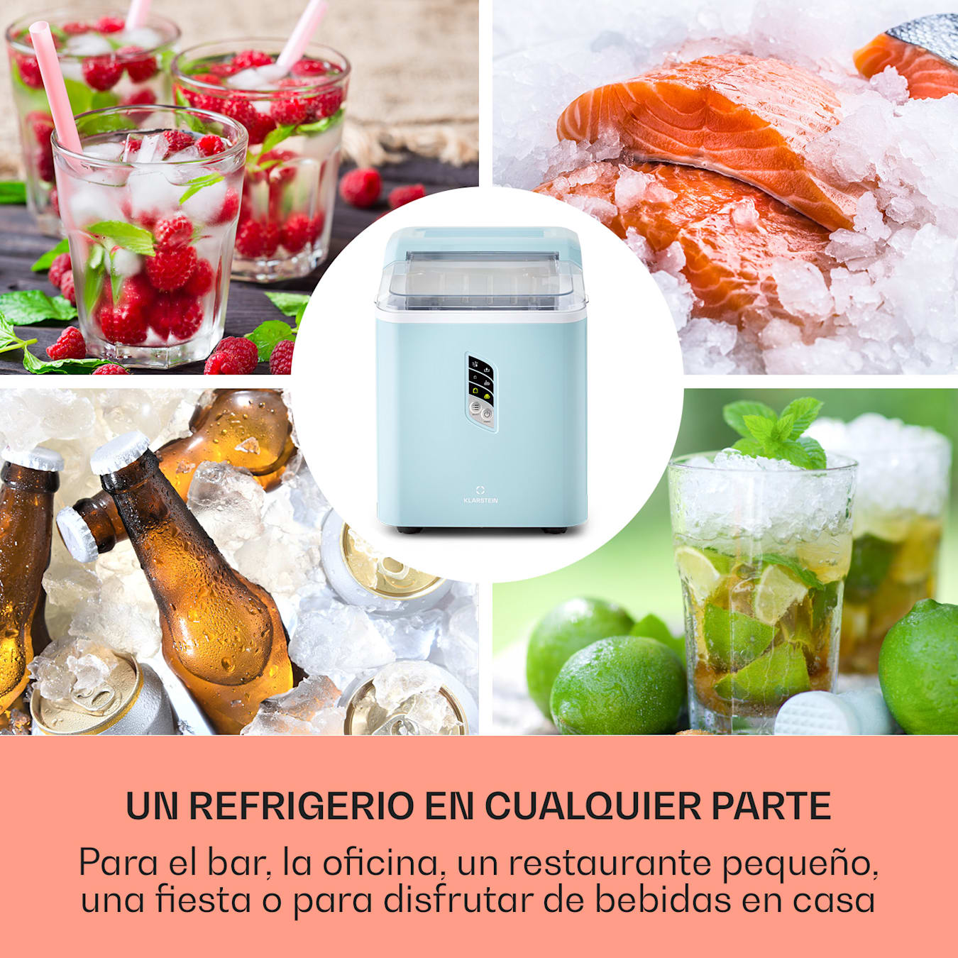 Klarstein Maquina de Hielo para Encimera, Maquina Hacer Cubitos de Hielo  para Casa, Producción 12 kg., Depósito Agua Capacidad 1,5 l., Hielos  Grandes