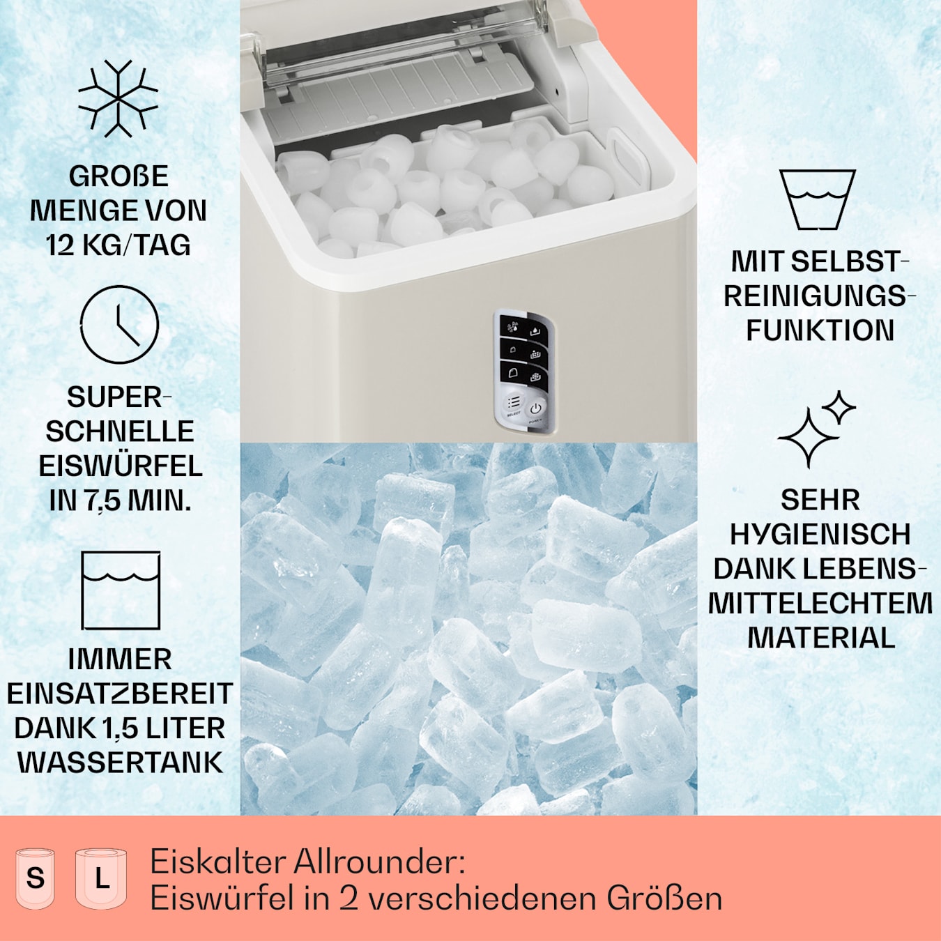 Machine à glaçons - klarstein albaron - glace 12 kg / 24 h - 1,5 l