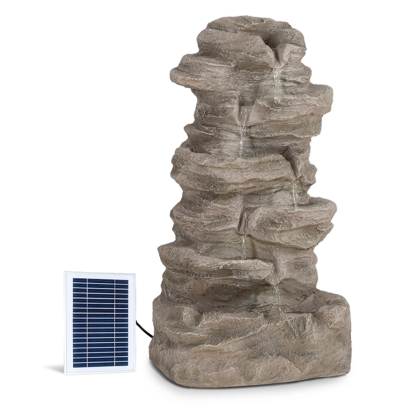 Stonehenge zonne-energie fontein | inclusief zonnepaneel | lithium-ion accu (ca. 5 uur looptijd) | led- verlichting | polyresin | voor binnen en buiten gebruik | steen look 46 88 x 35 cm | Zand