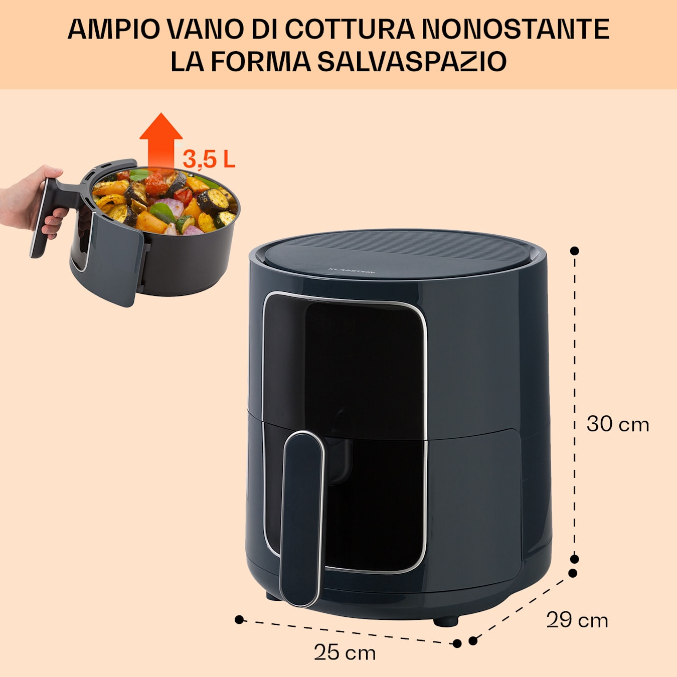 Crisp-Pro friggitrice ad aria calda Air Fryer 1400W, 2,8 litri, 8  programmi, timer, acciaio inox