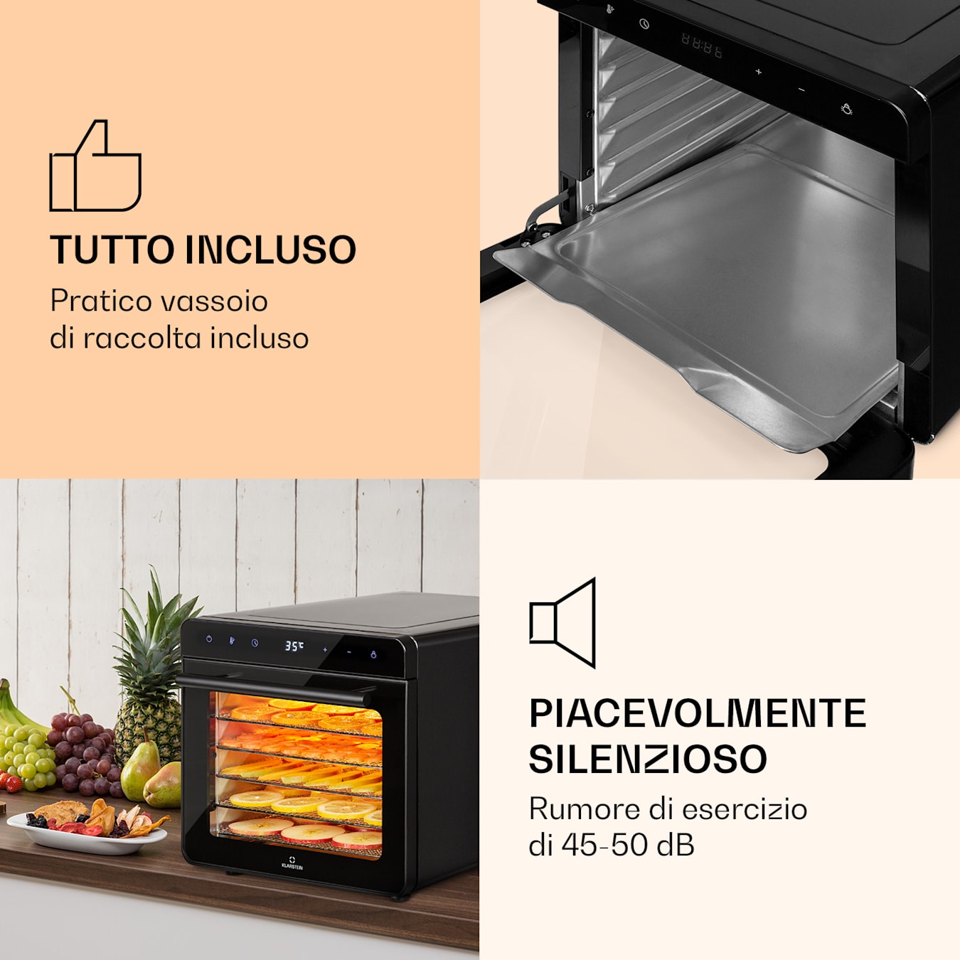 Essiccatore Shaftesbury, 700 W, 35-85 °C, 6 ripiani, Superficie di  essiccazione: 0,6 m², Display digitale a sfioramento, Timer: 0-24 h, Sistema di circolazione dell'aria calda